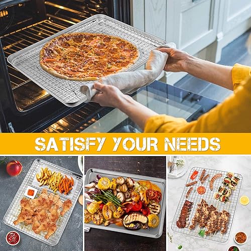 Miniatura 7 de P&P CHEF Juego de bandejas para hornear con estante, bandeja de media hoja de 17.5 pulgadas y estante de enfriamiento, bandeja de galletas de acero