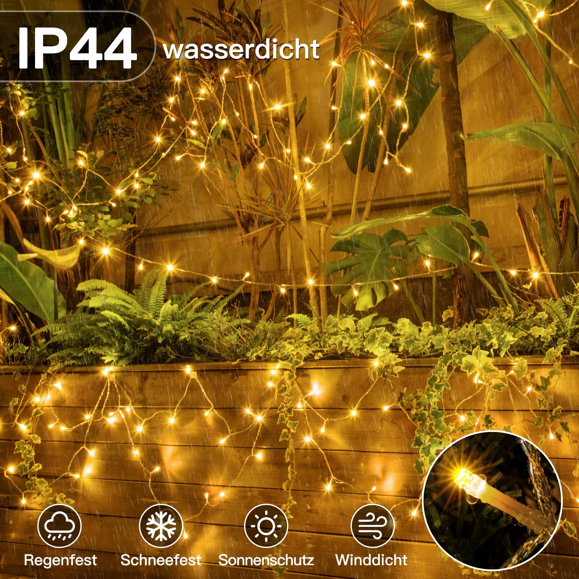 Lichterkette Außen Outdoor 100m 1000 LEDs Warmweiß IP44 Wasserdicht | Fernbedienung & Timer mit 8 Modi. Lichterketten Deko für Innen & Außen, Garten, Balkon, Camping, Party & Hochzeit