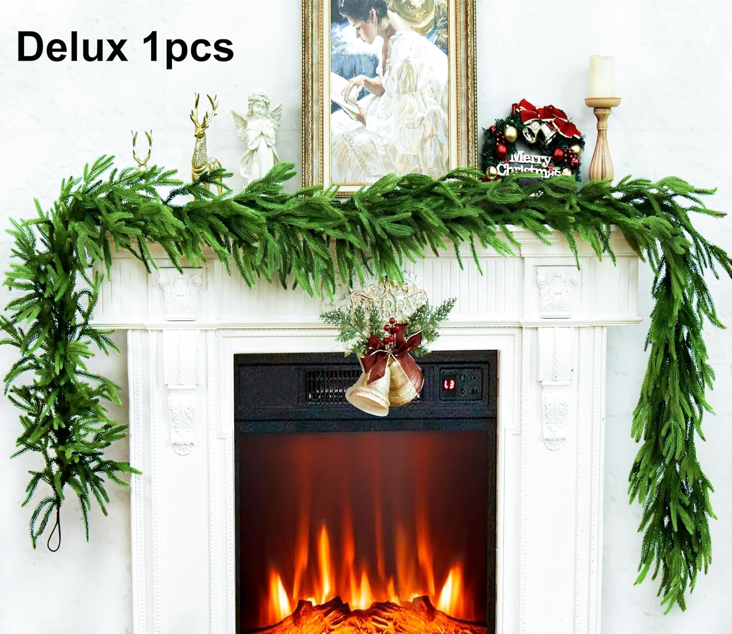 12FTx1 Extra Full Christmas Garland Real Touch Norfolk Pine Garland Faux Greenery Garlands Christmas Decorations Norfolk Pine Garlands for Stairs, Railing,Table Holiday Seasonal Indoor Mantle Decor