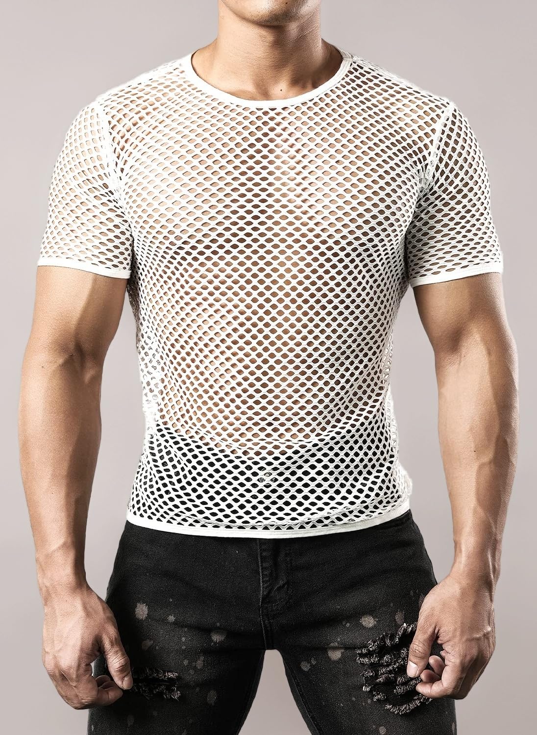 Men's Short Sleeve Mesh Fishnet Fitted Muscle Top