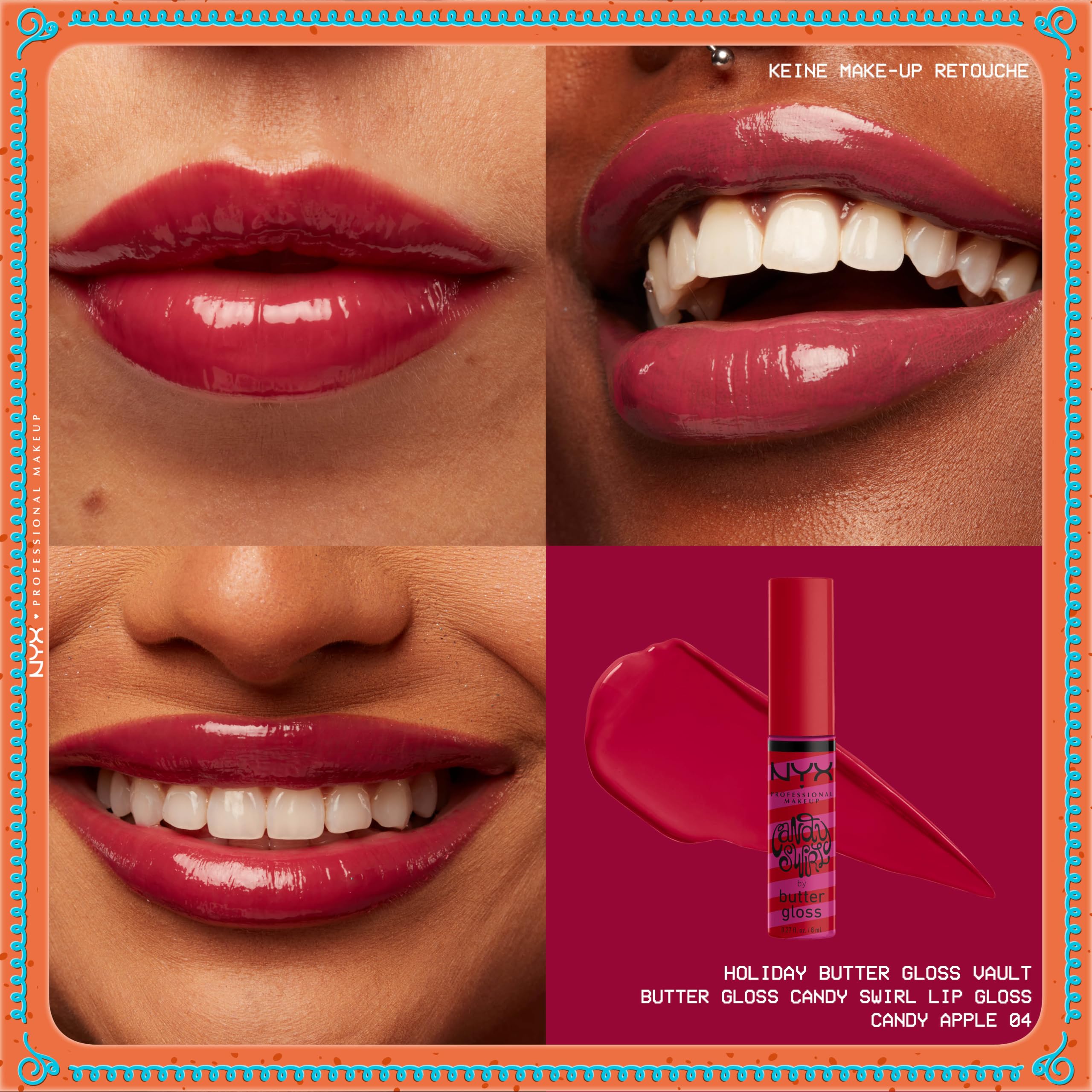 NYX Professional Makeup Butter Gloss Vault Lipglosse in Schneeflocken-Optik, Mit glänzendem Finish und nicht klebriger Formel, Butter Gloss Vault, 10 Stück