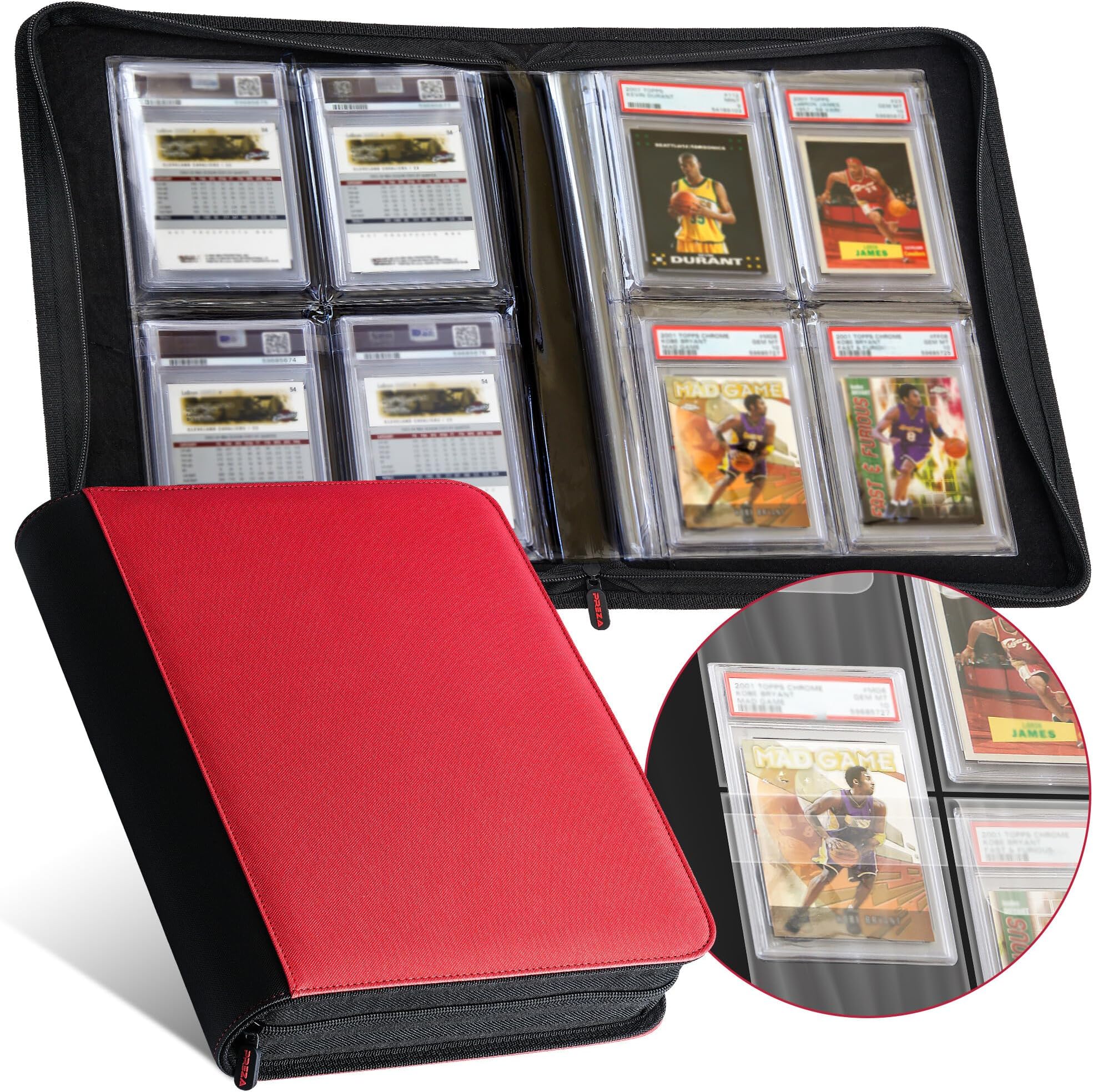 PREZA The Original Slab Binder - Graded Card Storage Binder - Holds 32 Graded Cards - Premium Trading Card Binder with Graded Card Sleeves (Red)