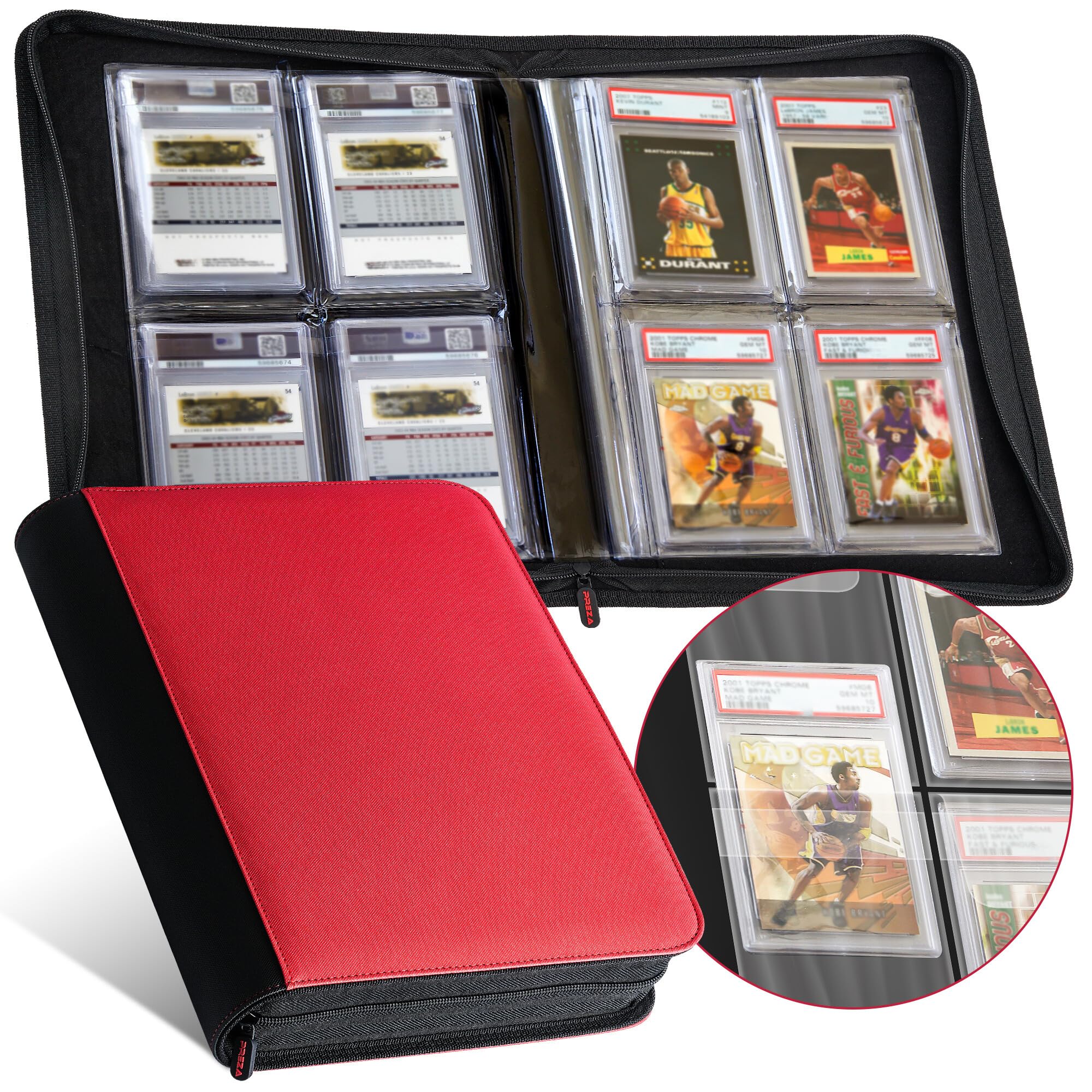 PREZA The Original Slab Binder - Graded Card Storage Binder - Holds 32 Graded Cards - Premium Trading Card Binder with Graded Card Sleeves (Red)