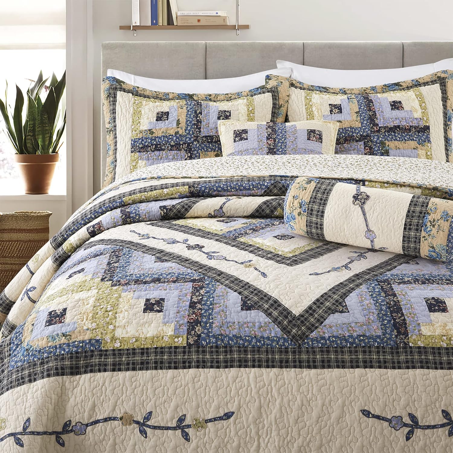 L'IRISDOM Queen Quilt Bedding Set 100% Cotton Patchwork Bedspreads Bohemian Comforter Quilted Coverlet Fit All Season