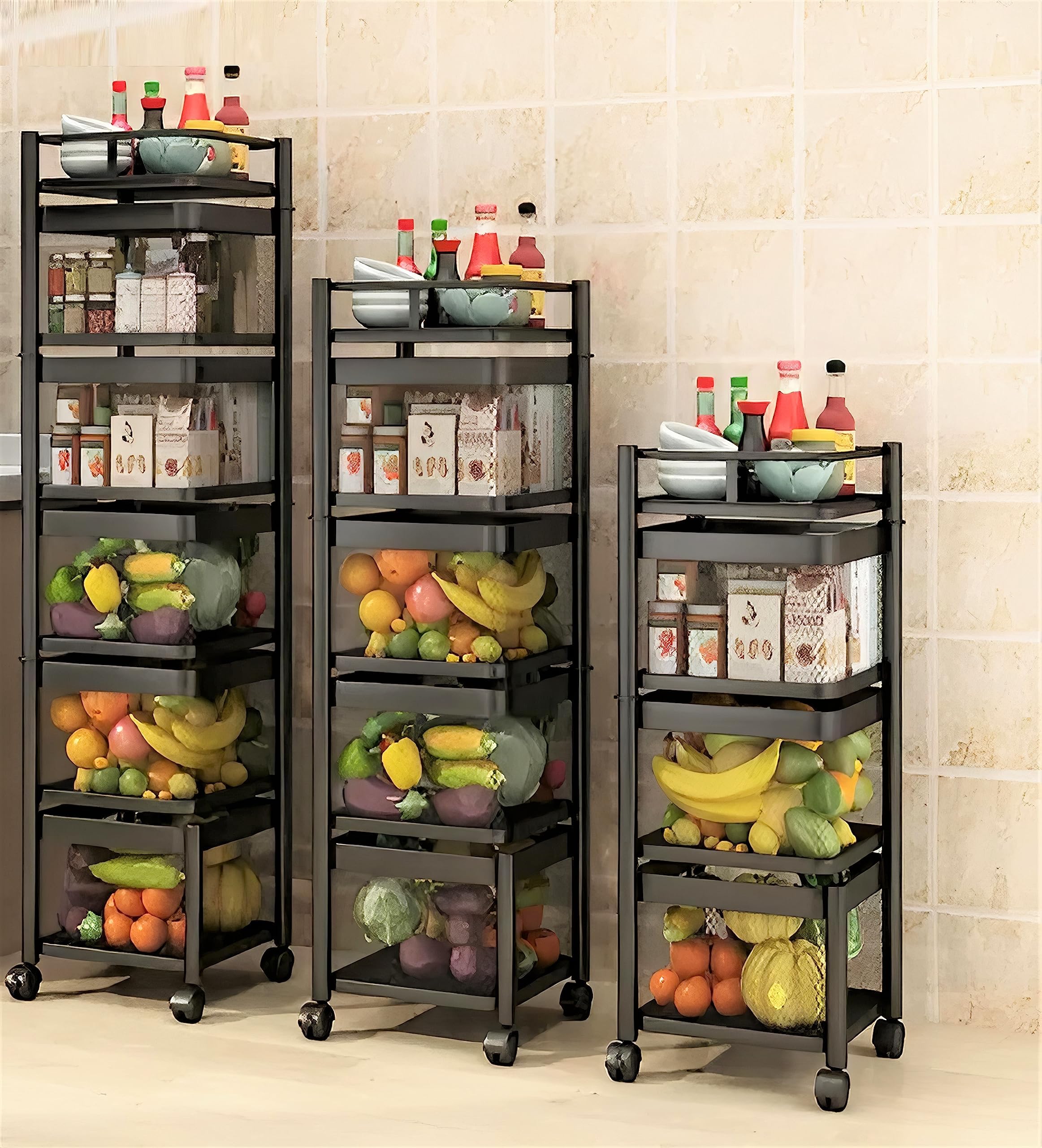 Privesh PlasticStainless Steel Fruit & Vegetable 4 Stand Kitchen