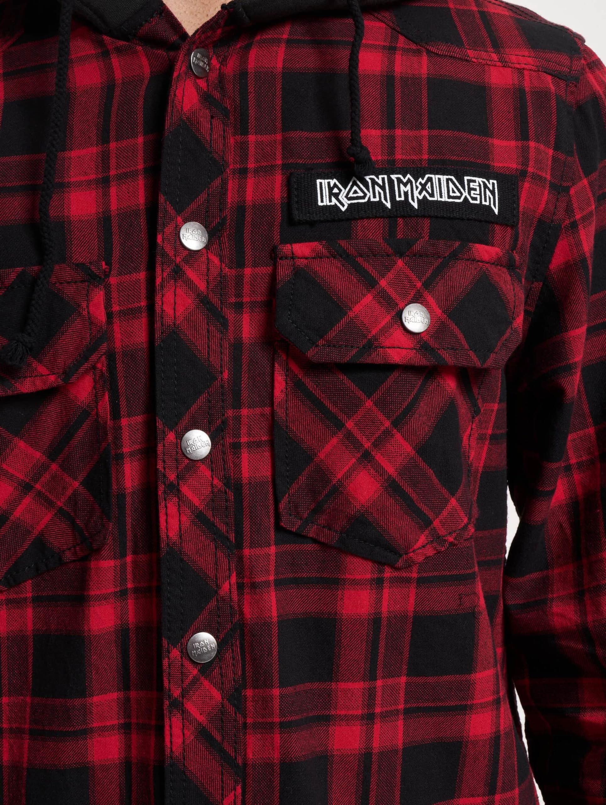 Iron Maiden Check Shirt Hooded Eddie Männer Langarmhemd schwarz/dunkelrot