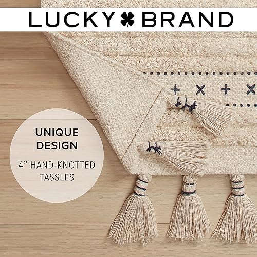 Miniatura 4 de Juego de alfombras boho de Lucky Brand 100% algodón con flecos para cocina, juego de 2 piezas de 17" x 32" y 20" x 40", alfombra de baño boho en