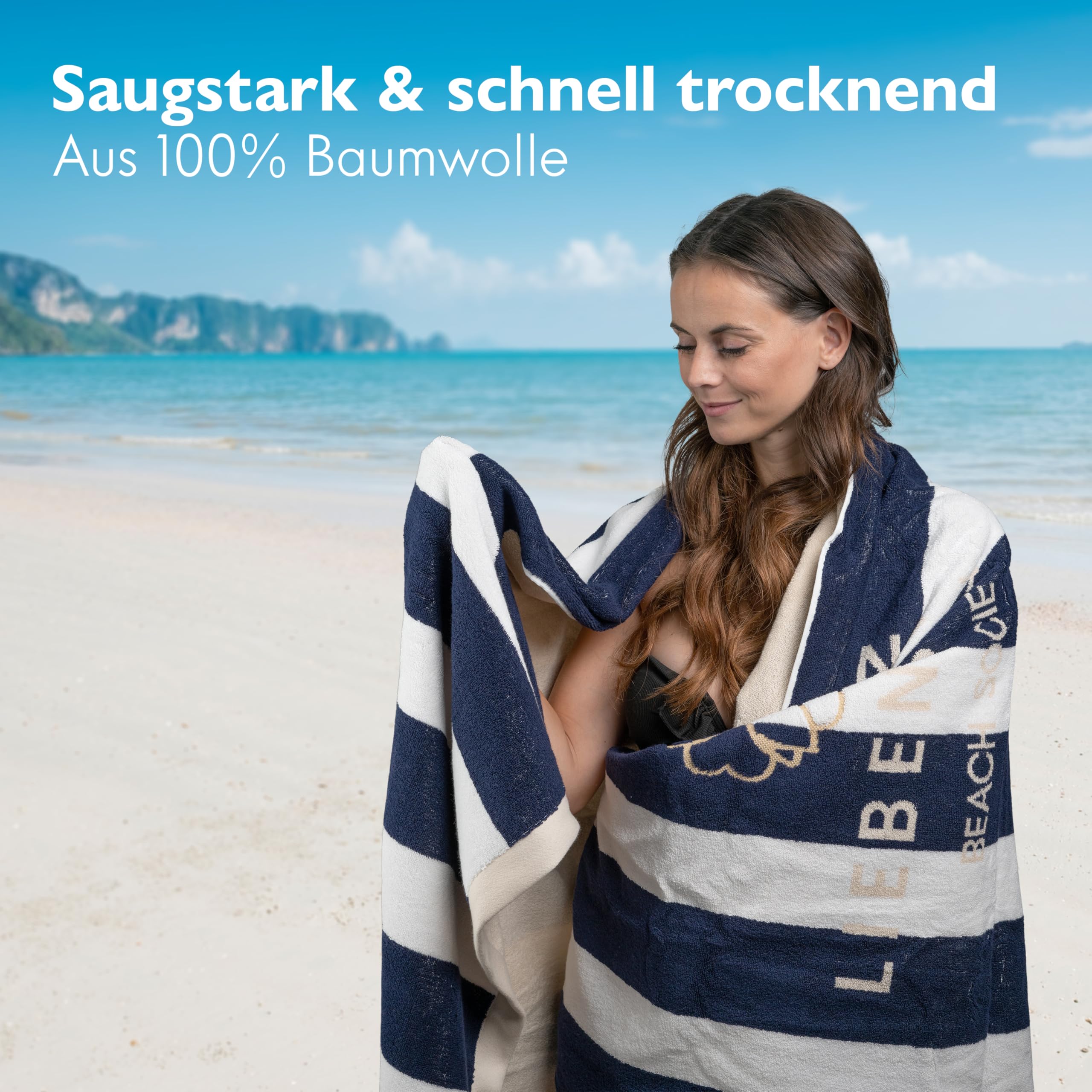 Liebenstein® Premium Strandtuch Beach Society – 100x180 cm – softig weiches Strandhandtuch mit stylischem Muster - aus 100% feinster Baumwolle in Portugal gefertigt