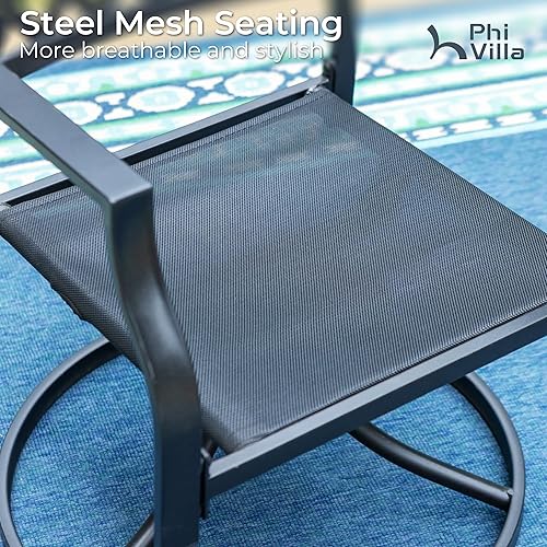 Miniatura 8 de PHI VILLA Juego de 2 sillas giratorias para patio, sillas mecedoras de comedor al aire libre, 300 libras, para jardín, patio trasero, bistró, juego