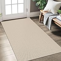 KOZYFLY 3x5 ft Washable Non-Slip Entryway Rug, Cotton Woven Area Rug Rubber Backed Door Mat for Kitchen Foyer, Ivory/Khaki