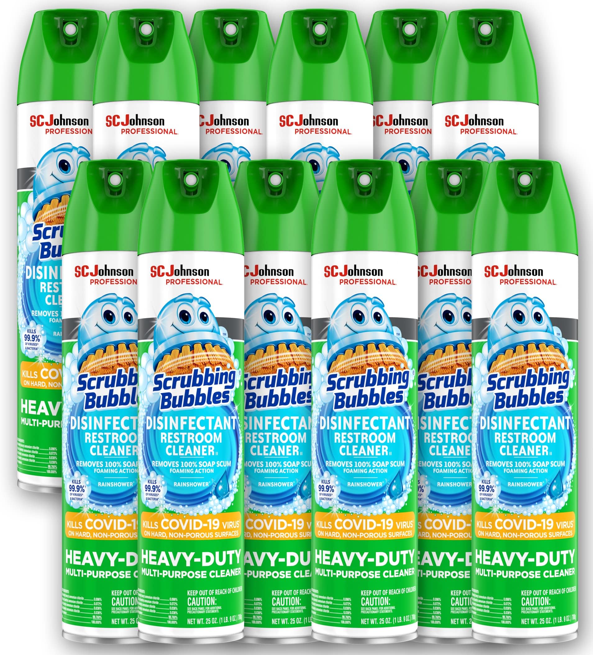 Scrubbing Bubbles Multi-Purpose Bathroom Cleaner Disinfectant Aerosol, 25 Fl Oz Pack of 12