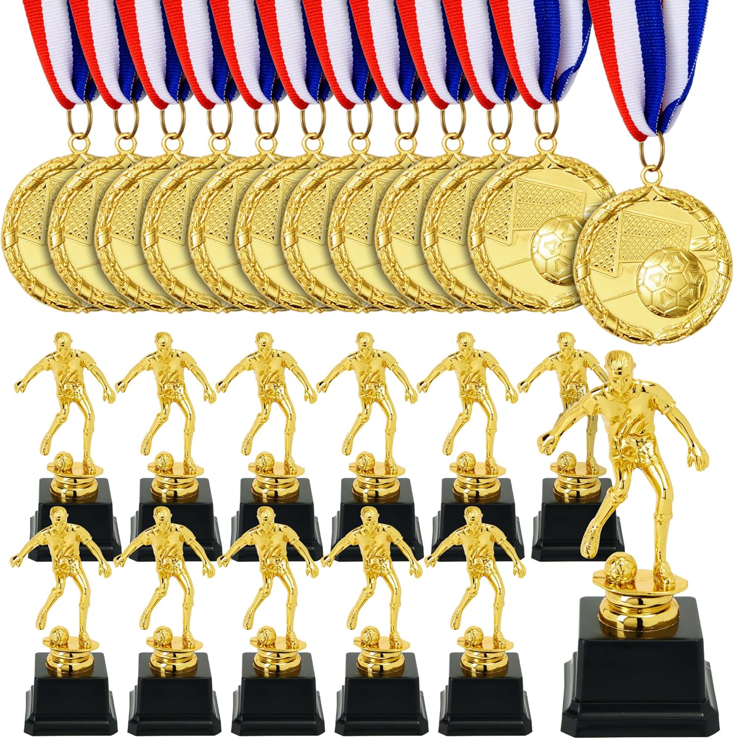 Juvale 24 Pack Soccer Trophies and Medals for Awards for Kids, Adults, Participation, Party Favors, Sports Competitions