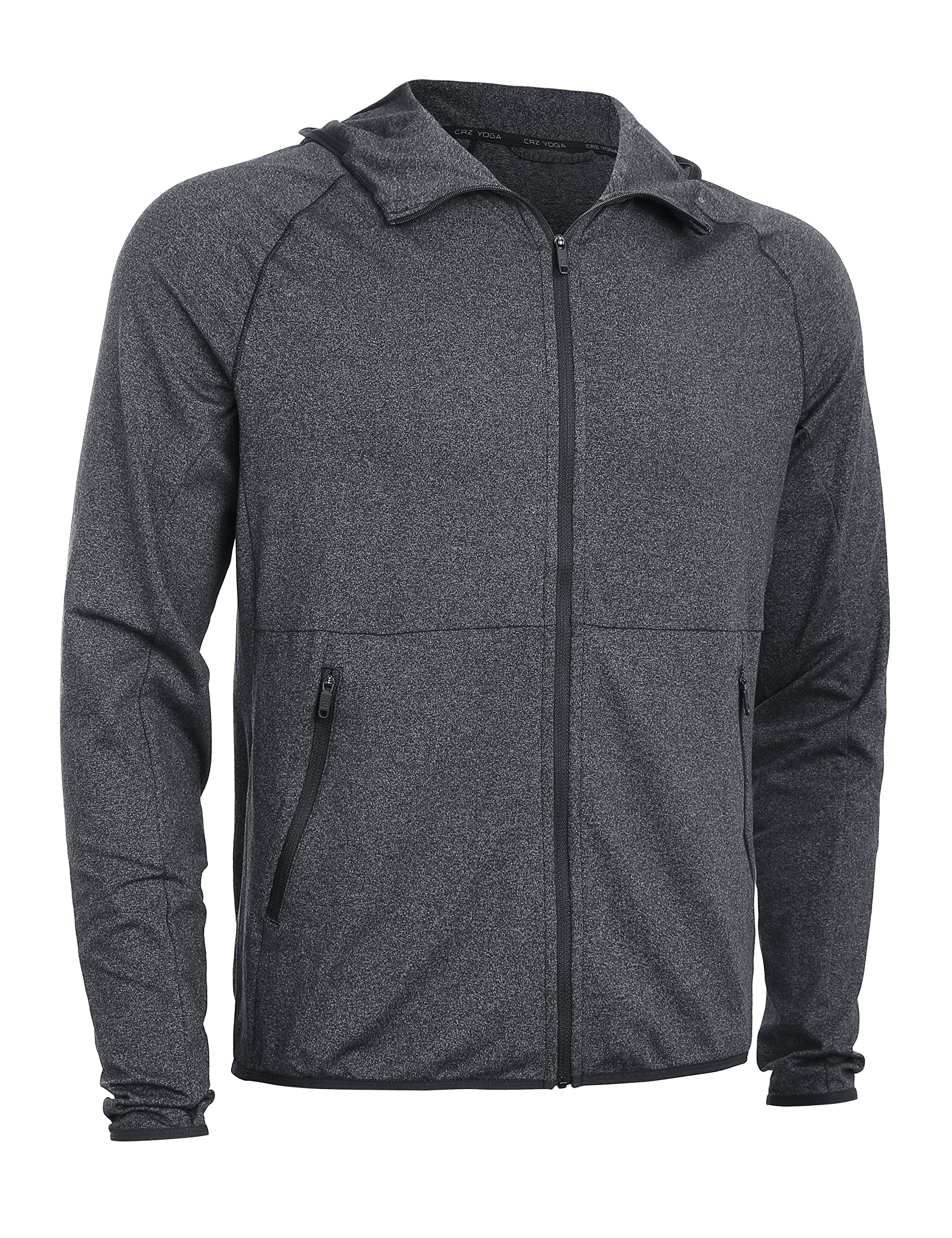 CRZ YOGA Men's Full Zip Up Hoodie Jacket Slim Fit Hooded Running Track Jacket Sportswear with Zip Po