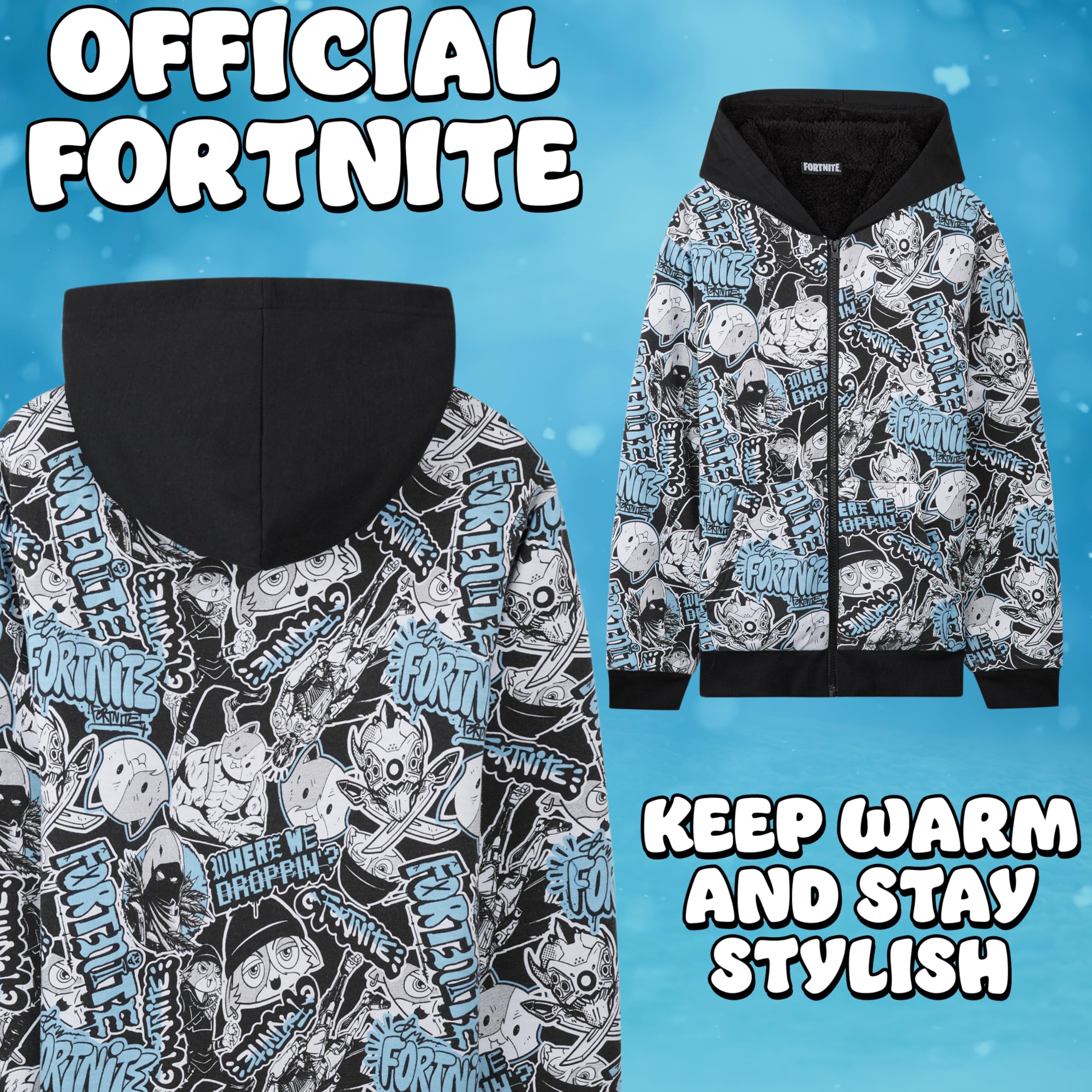 Fortnite Sweat a Capuche Garçon et Ado 7-16 Ans, Sweat Zippé Polaire, Chaud Sweatshirt, Hoodie Gaming Cosy, Idée Cadeau Gamer