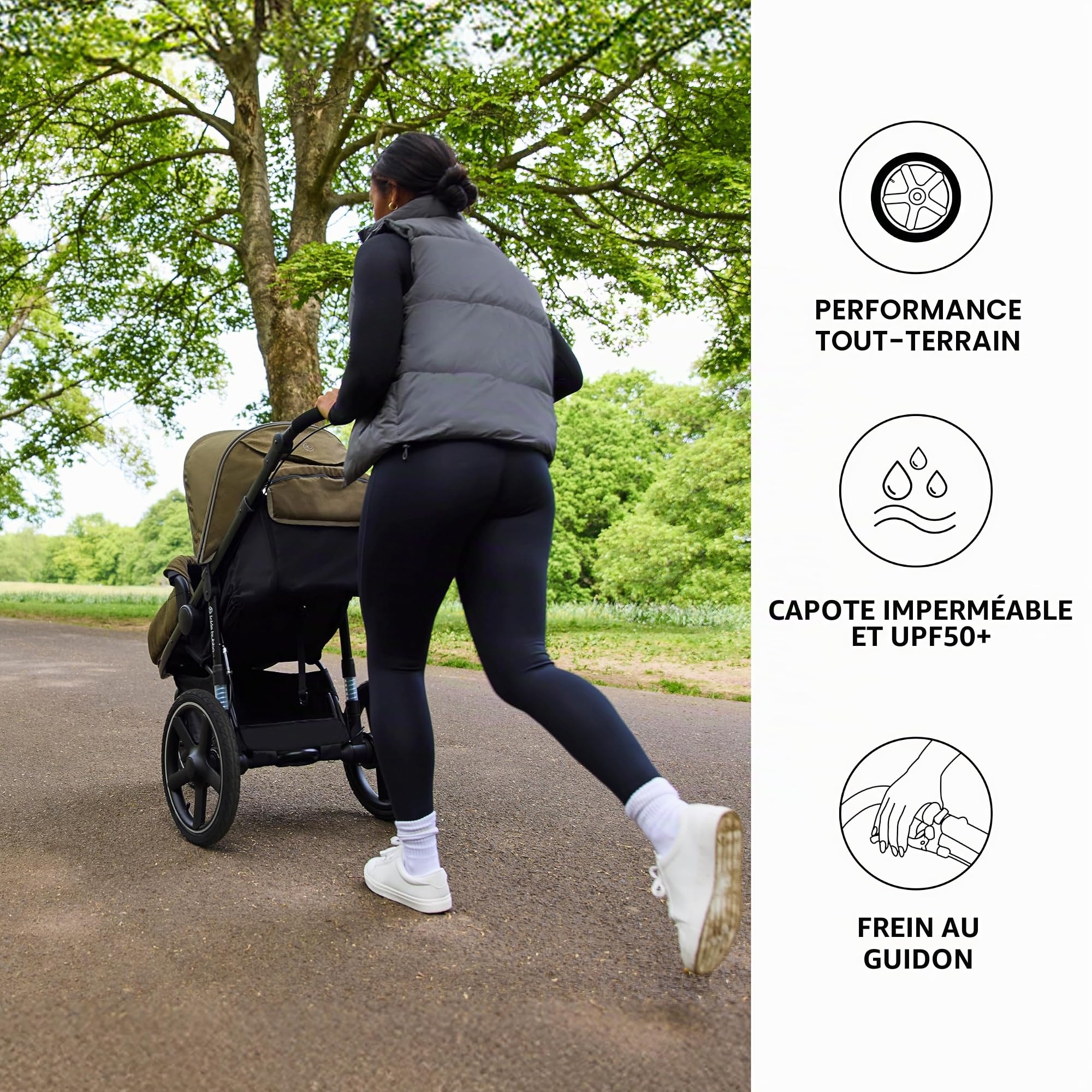 Ickle Bubba Venus Jogger Pro Prime, Poussette 3 Roues Tout-terrain, De la Naissance à 22 kg, avec Cocon Nouveau-né, Porte-gobelet et Organisateur (Bois)