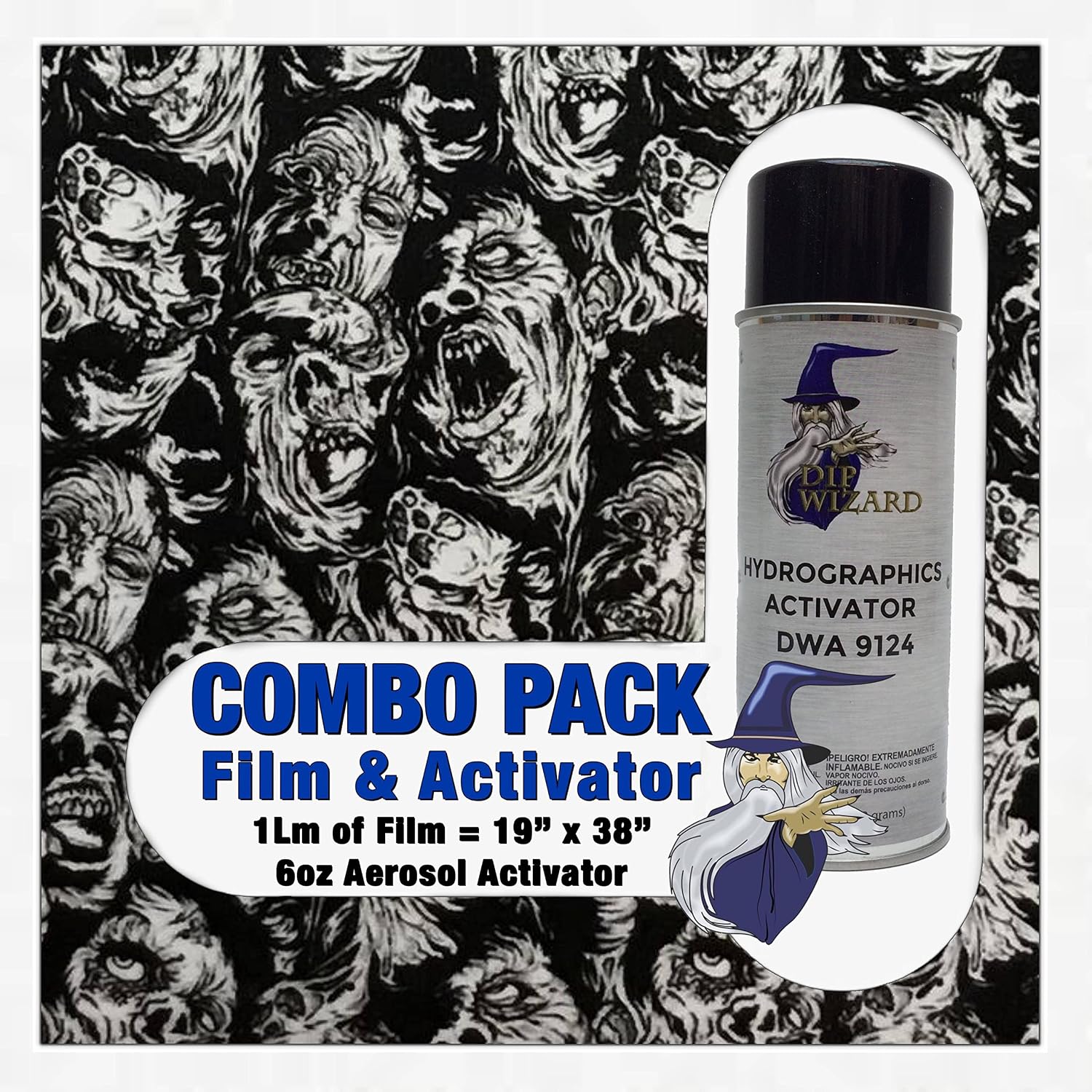 Hydrographic Film Black Clear Zombie Land Activator Combo 6oz dip Wizard Hydro dip Dipping