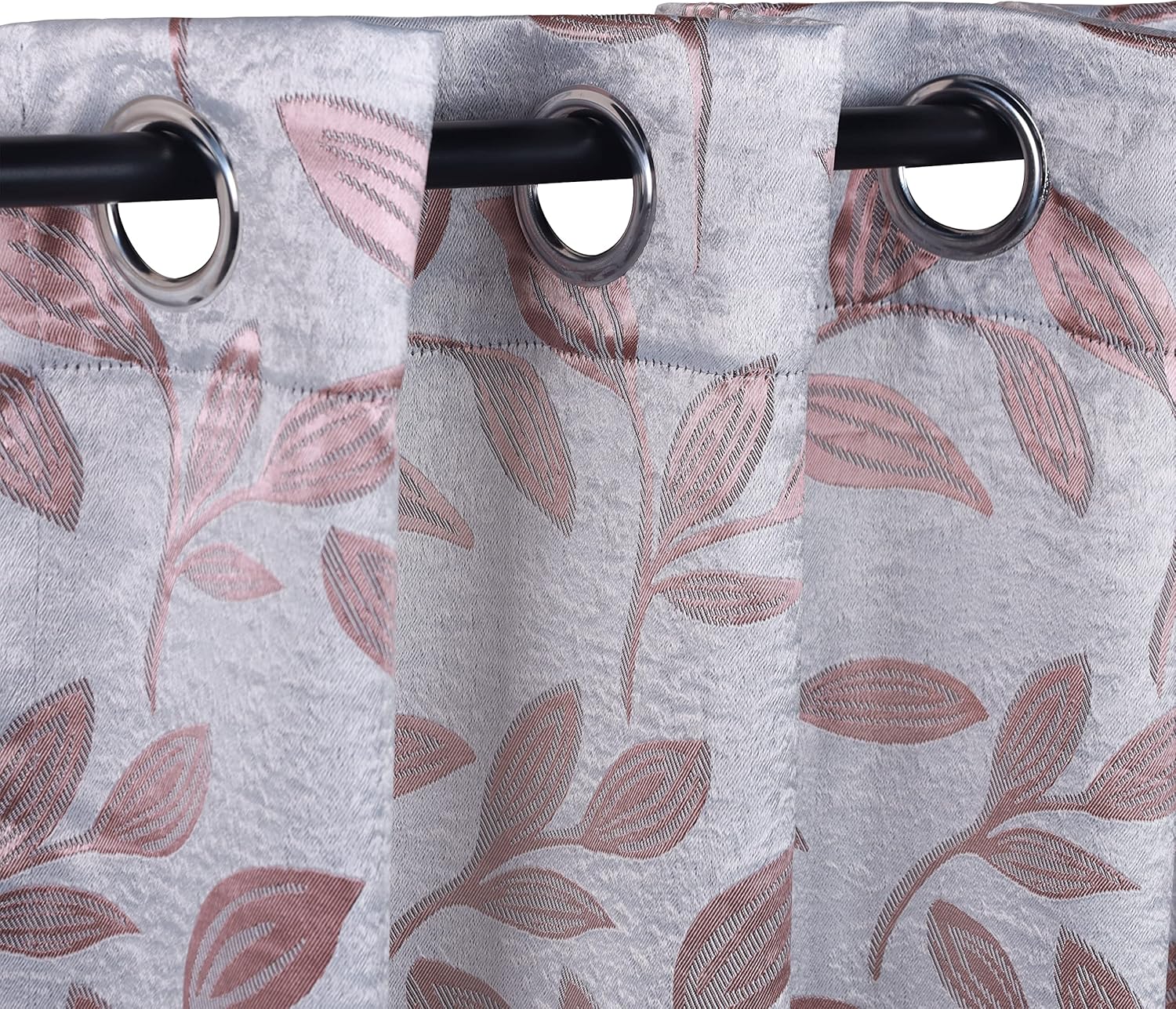 Champagne Polyester Blackout Leaf Design Window Panel Set