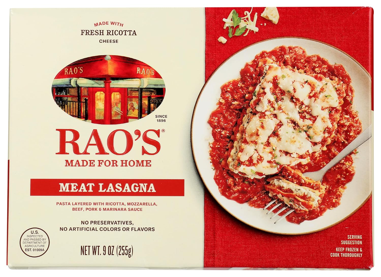 Rao's Homemade Meat Lasagna Frozen Meal, 9 oz - Premium Italian Tomatoes, Fresh Ricotta, No Preservatives