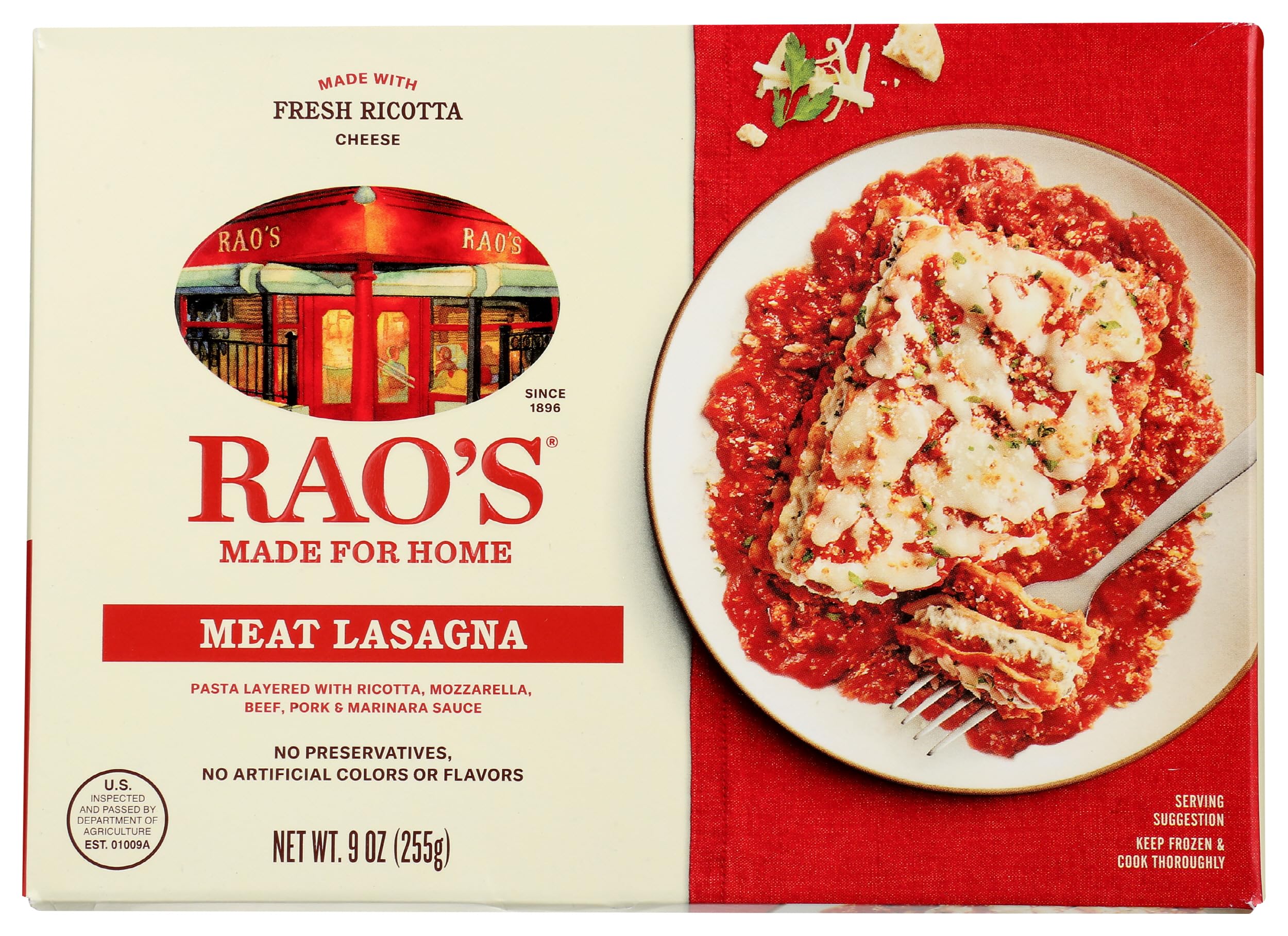 Rao's Made for Home Meat Lasagna, Frozen Meals, 9 oz, Premium Quality Italian Tomatoes, Pasta, and Fresh Ricotta Cheese