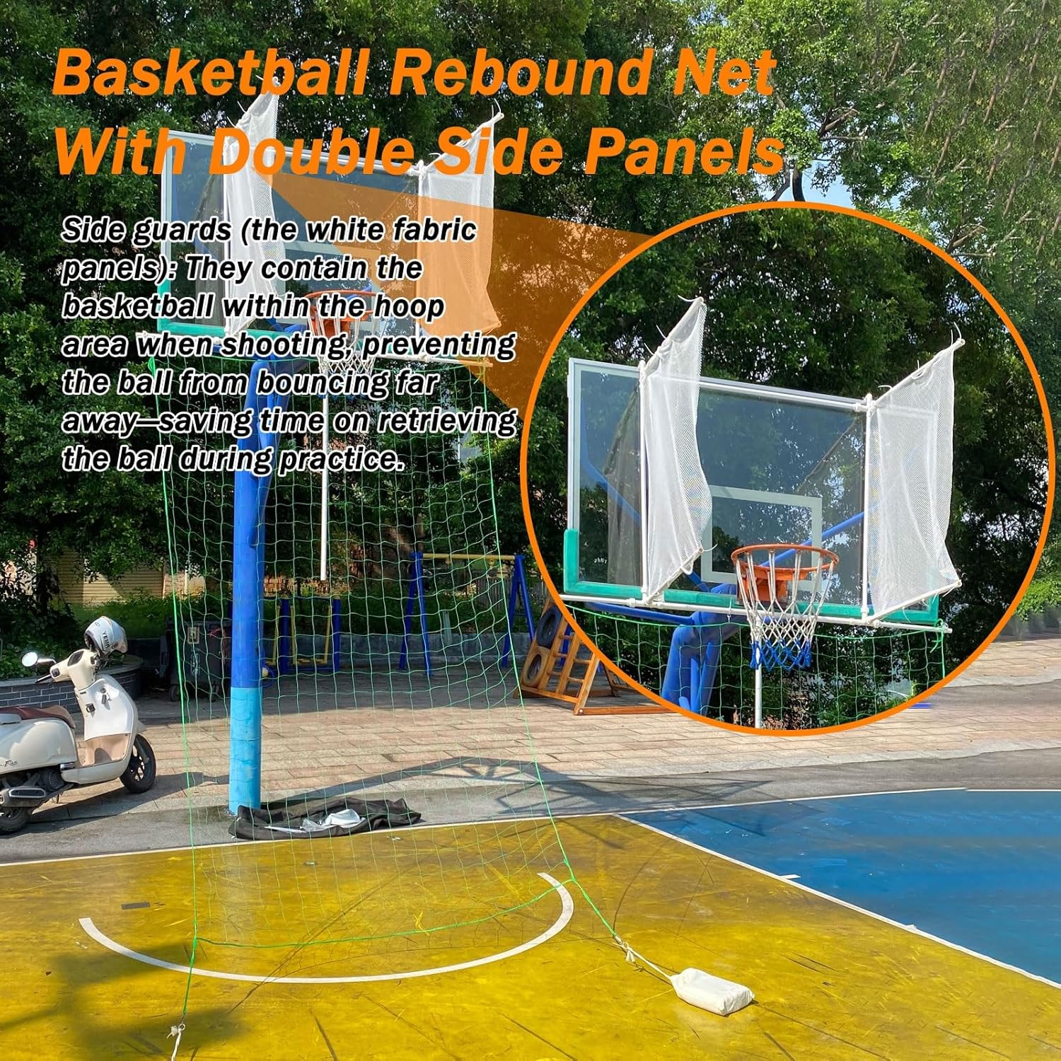 Basketball Return Net, Basketball Backstop Catch Net for Ground & Yard Guard, Training Basketball Rebounder Net for Shooting Practice Hoop Outdoor