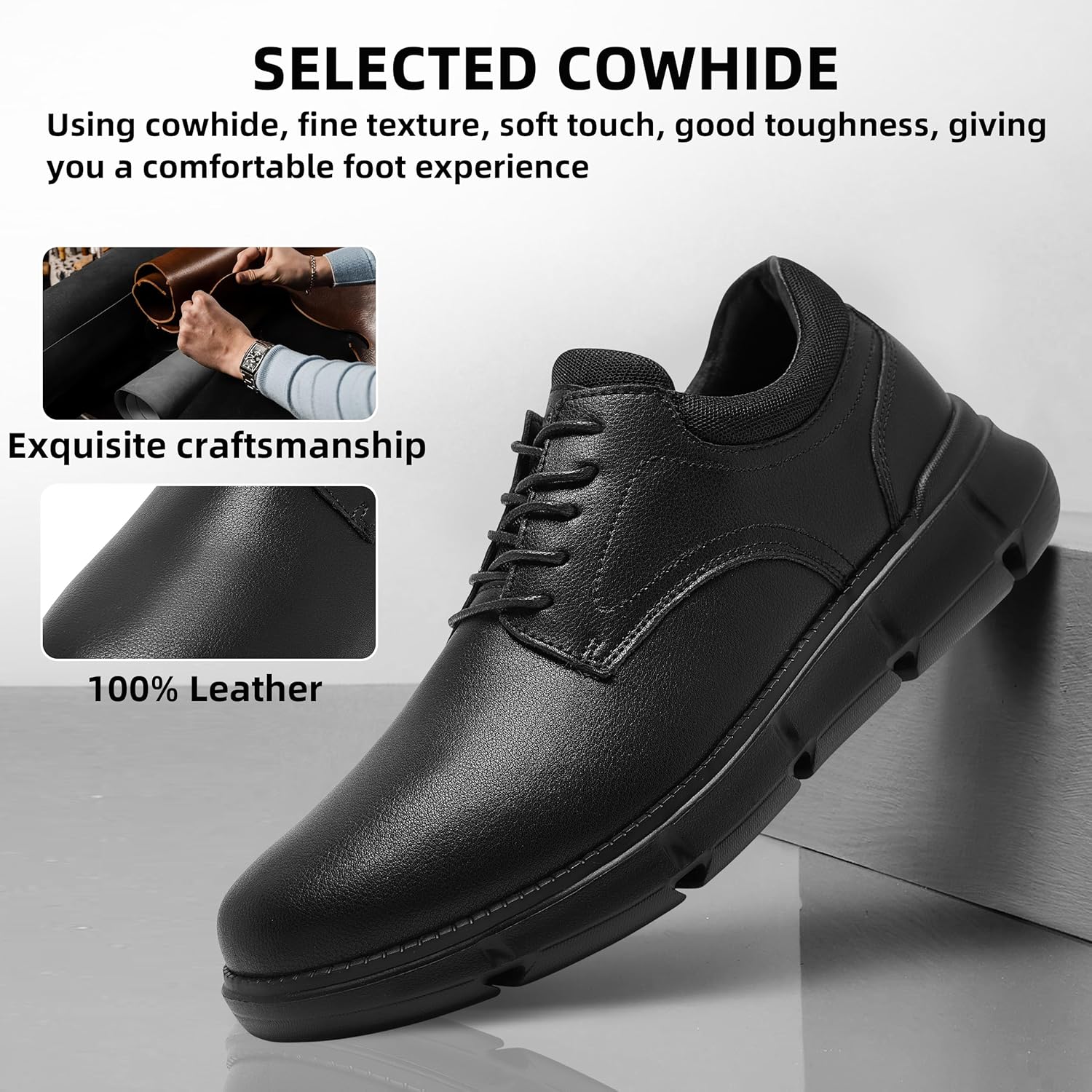 Mens Orthopedic Wide Business Leather Dress Shoes - Arch Support Plantar Fasciitis Classic Oxford - Comfortable Cap Toe Orthotics Patent Tuxedo Sneakers for Foot and Heel Pain Relief - Image 3