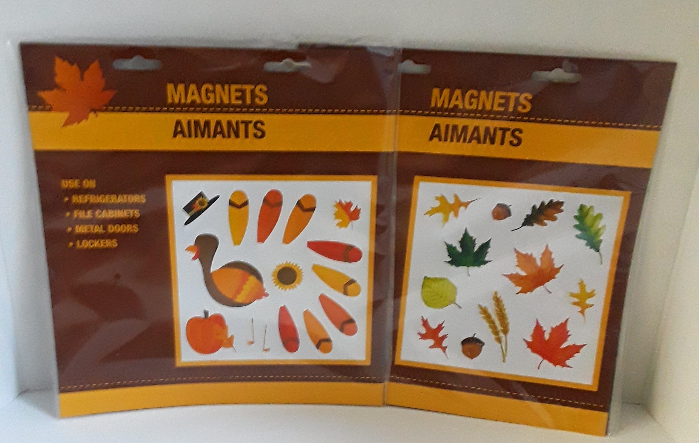 Fall and Thanksgiving magnets decorations turkey and assorted leaves use on refrigerators file cabinets metal doors lockers