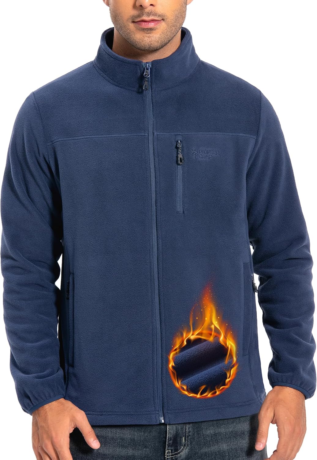 Pioneer Camp Men’s Lightweight Polar Fleece Jacket Full Zip Antistatic Casual Coat Soft Warm Outwear with Zipper Pockets