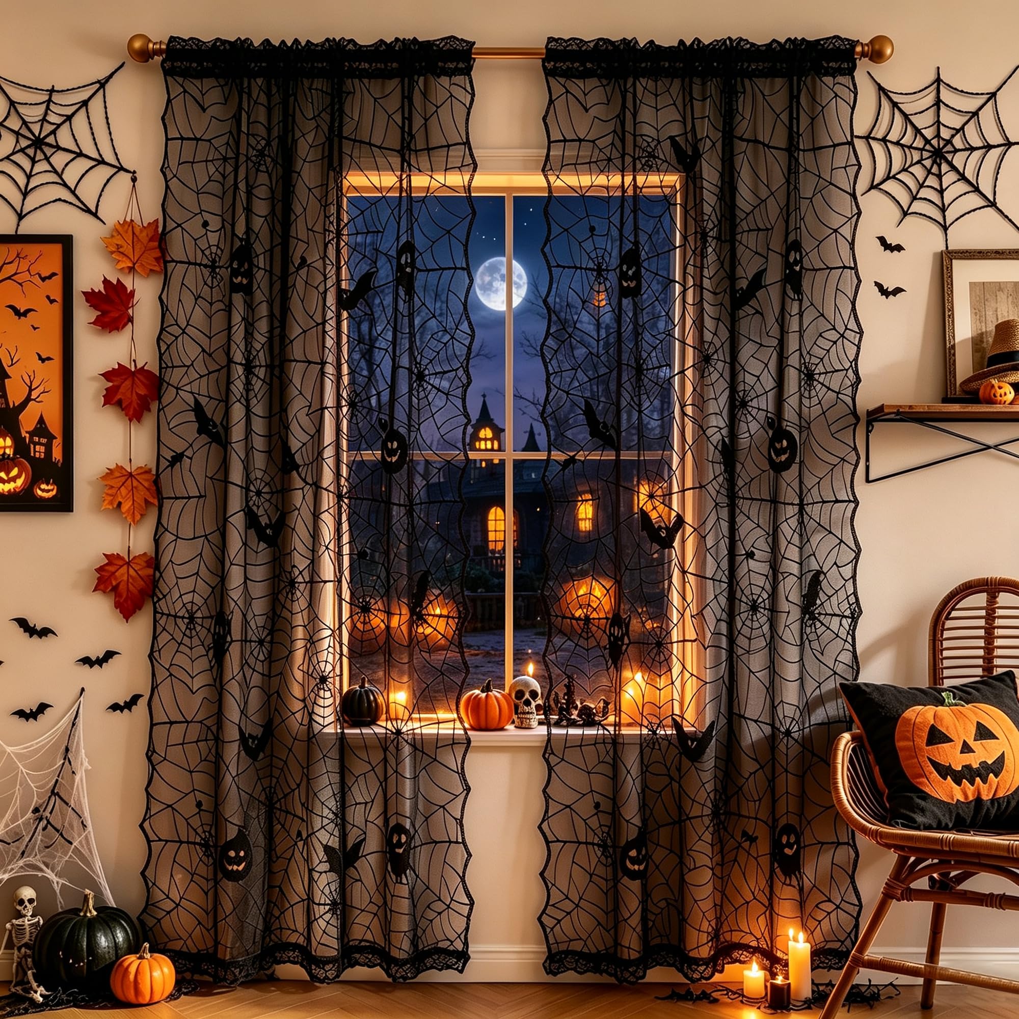 Fall Lace Curtains - 63 Inch, Harvest Pumpkin Style -9