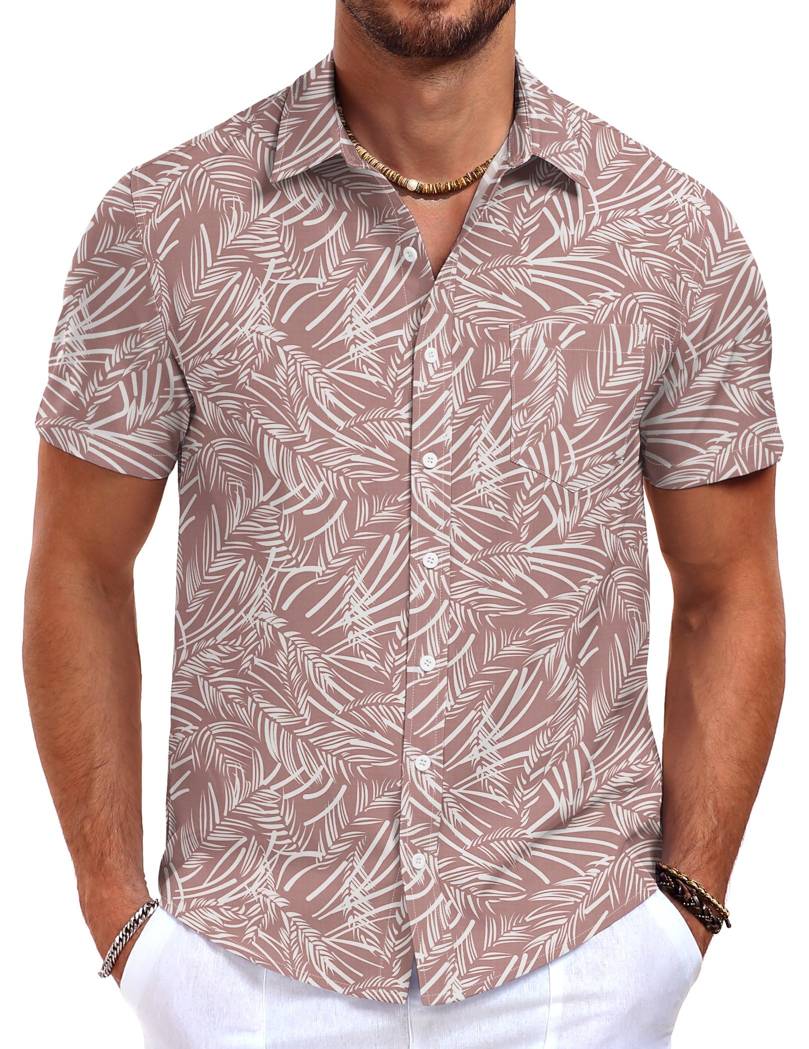 QUEZHU Camisa Hawaiana Hombre Manga Corta Camisas Estampada Flores Hawaianas Hombre Verano de Hawaii Playa Flores Palma Hoja
