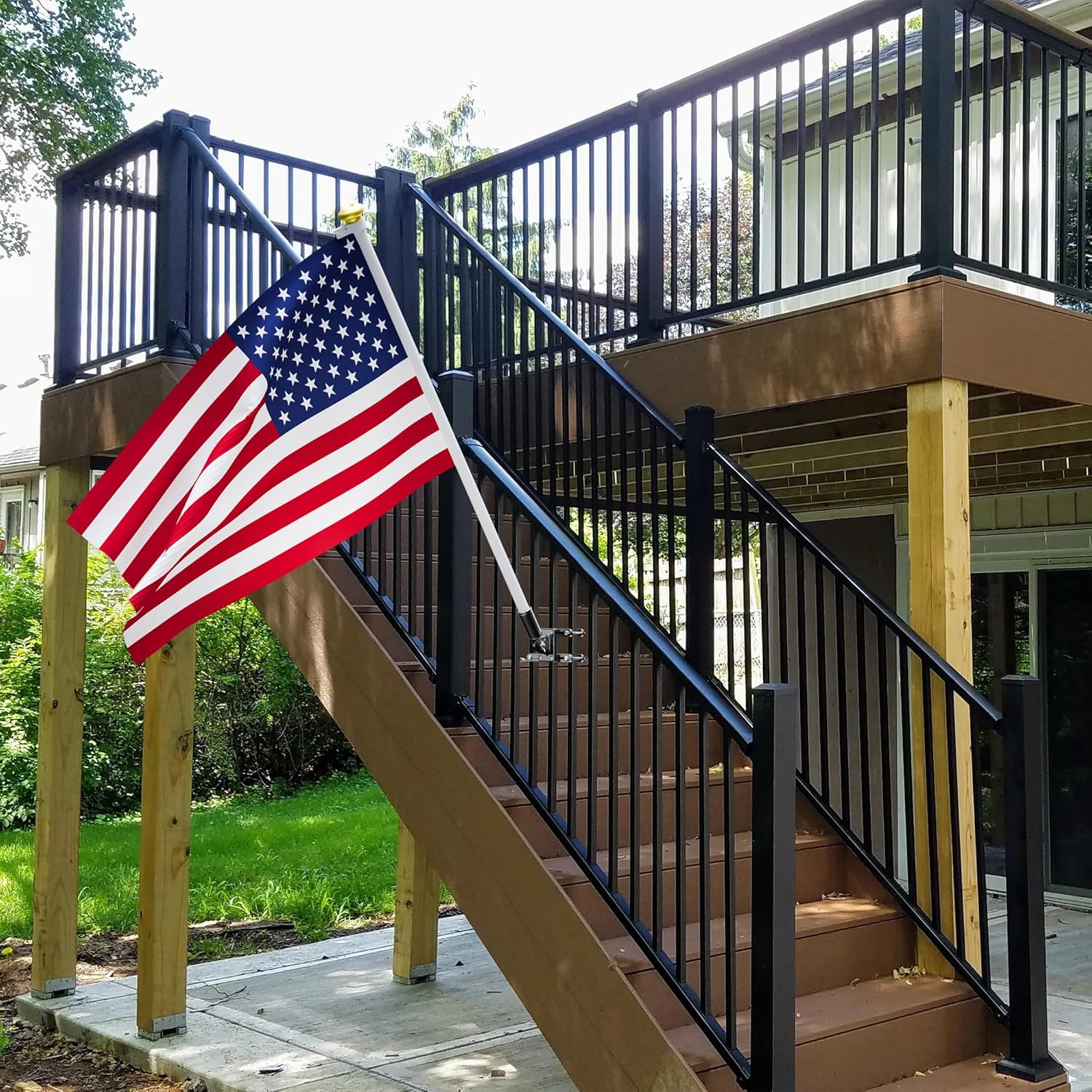 Flag Pole Holder for Outside House, No Drilling Adjustable Flag Holder for Railing, Sturdy and Rust Proof Flag Pole Mount, Heavy Duty Flag Pole Bracket, Outdoor Flag Holder for 1'' Flagpole