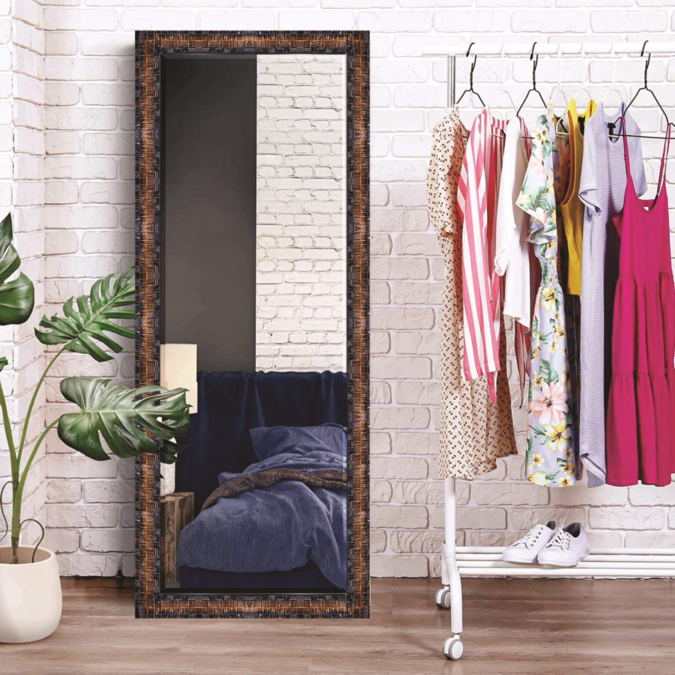 Creative Arts n Frames Long Fiber Rectangular Wall Hanging Wall Mount Mirror 15 x 40 inches Home Decor Items (15x40 Multi Texture)