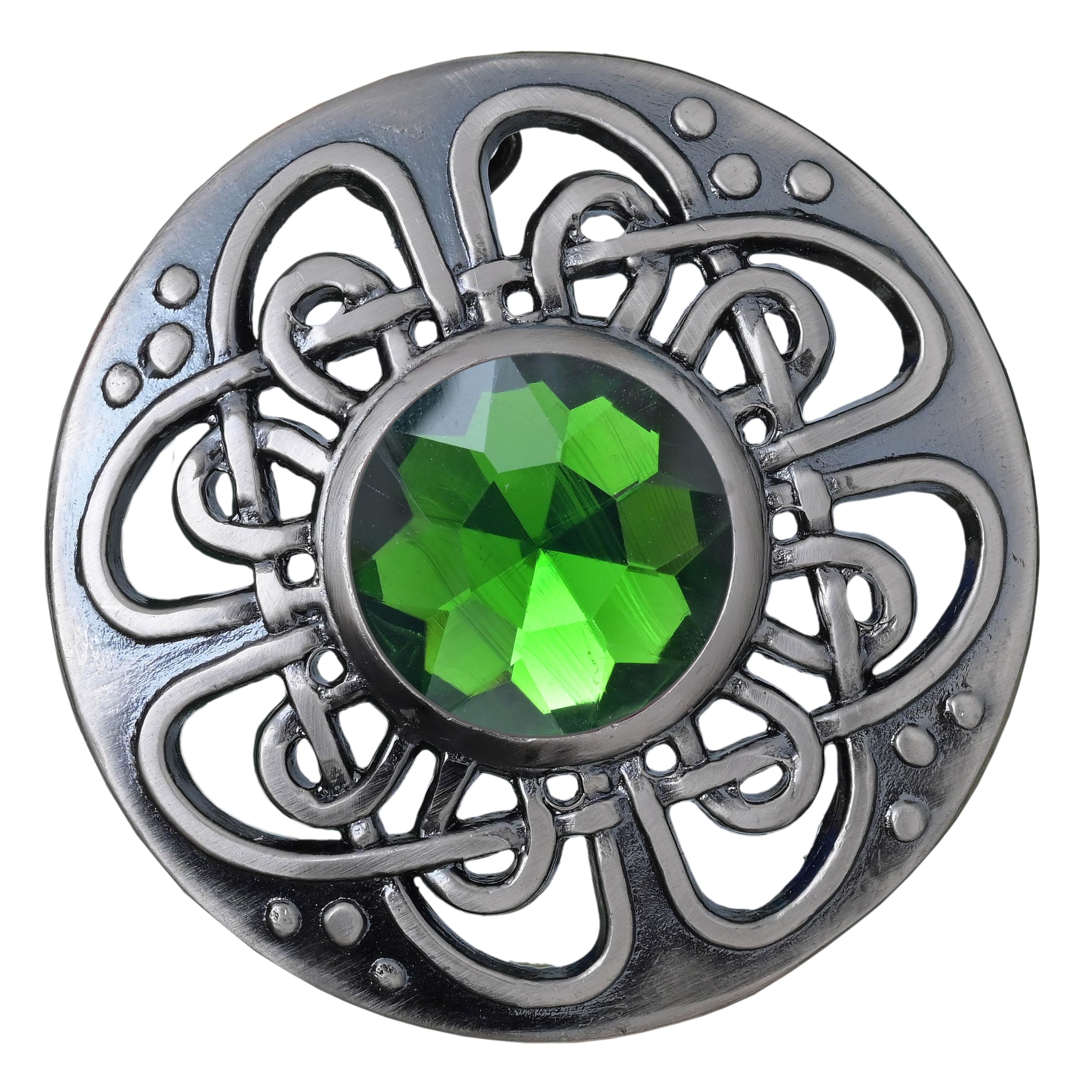 Elegant Culloden Plaid Brooch – Scottish Kilt Fly Plaid Brooch Intricate Celtic Knot in Pewter with Gemstone 3-Inch Diameter – Ideal for Scottish Kilts &amp; Formal Wear