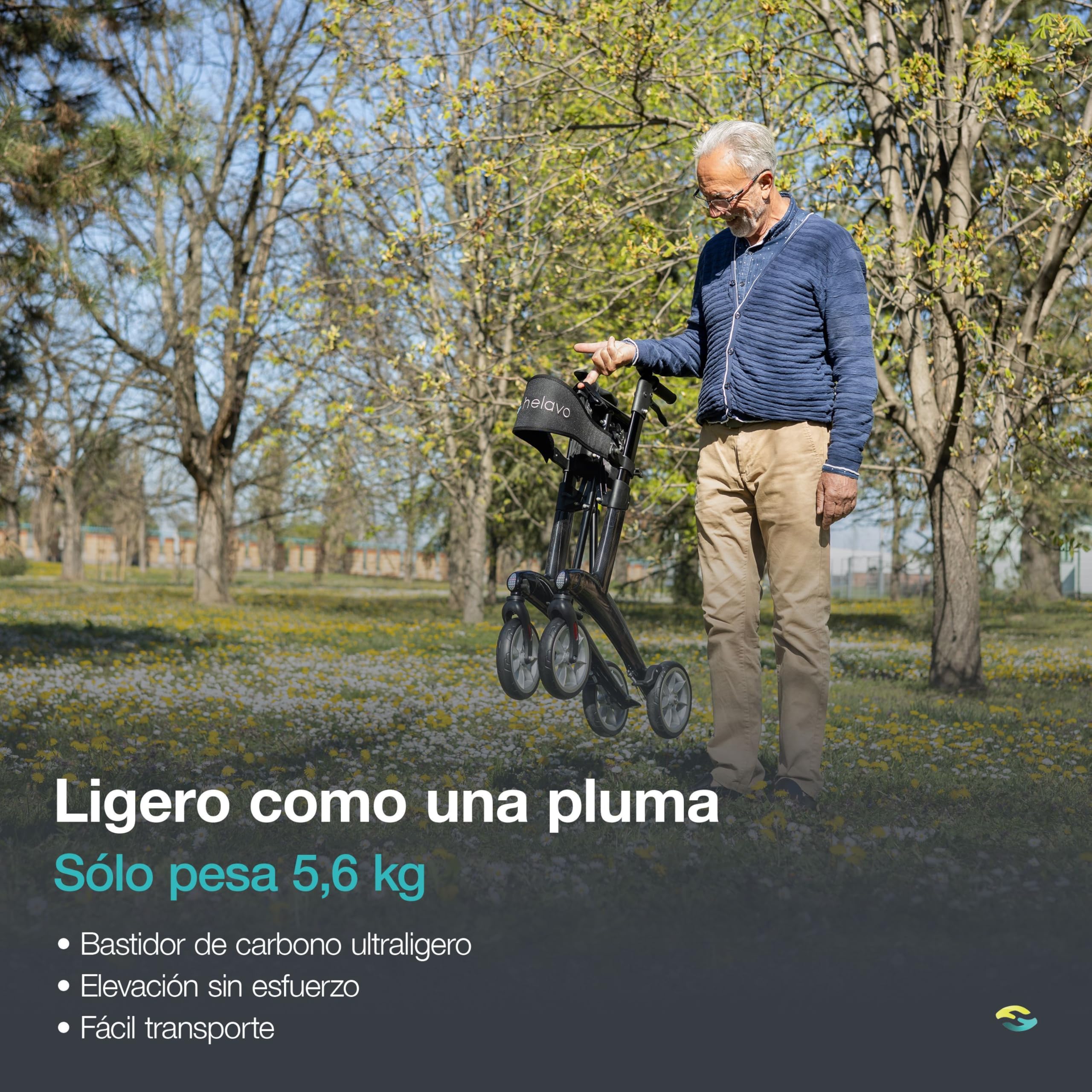 Helavo Andador para ancianos ultraligero de carbono, solo 5,6 kg, Andador con asiento ligero de fibra de carbono para personas mayores
