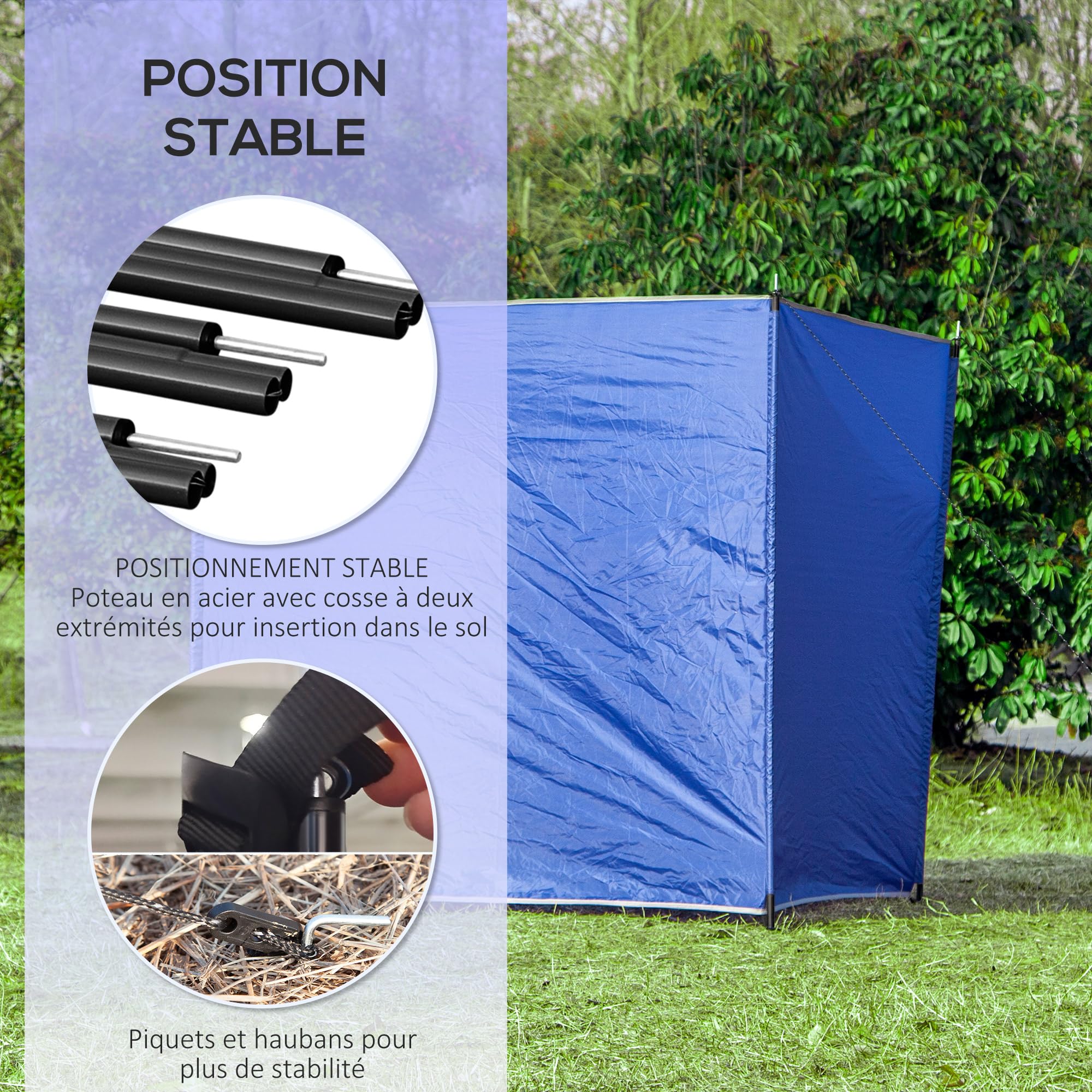 Outsunny Brise-Vent de Camping, paravent de Plage Portable Pliable avec Sac de Transport, Coupe-Vent de Camping avec poteaux en Acier et Sangles de Fixation, 450 x 150 cm, Bleu