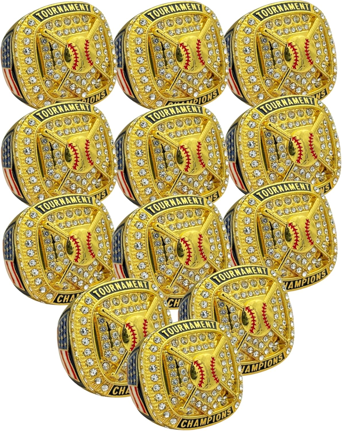 Discount Sports Rings Home Plate Clear Stone Championship Ring, Premium Softball Baseball Ring/Player/Team Awards/Tournament Rings 12 Pack