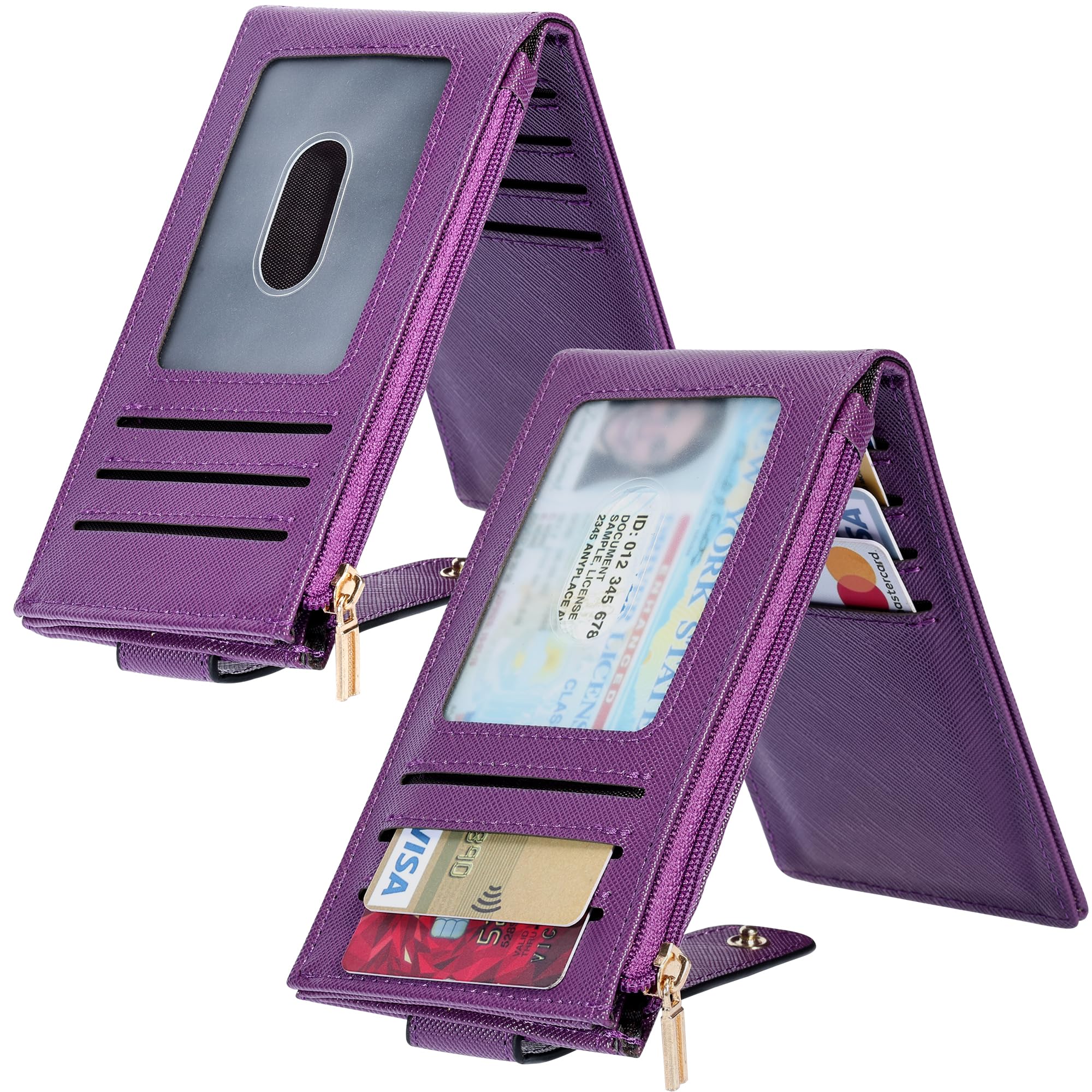 Women's RFID Slim Card Holder Wallet: Thin Bifold with Multi-Card Case & Zipper Coin Pocket Purse (Deep Purple)
