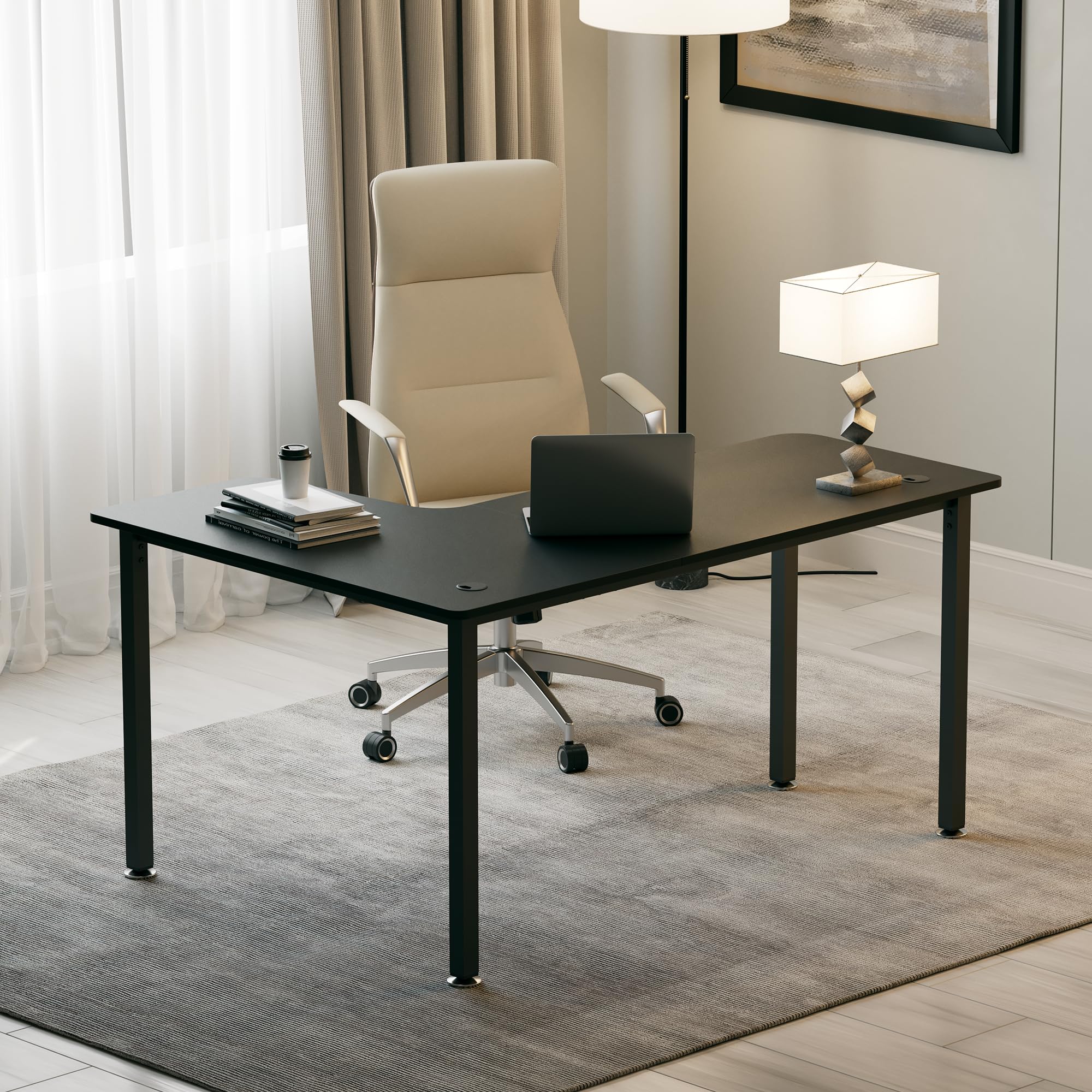 EUREKA ERGONOMIC Bureau d'angle 155x110cm Bureau Gaming Angle en Forme L Bureau Informatique d'Ordinateur avec Tapis de Souris