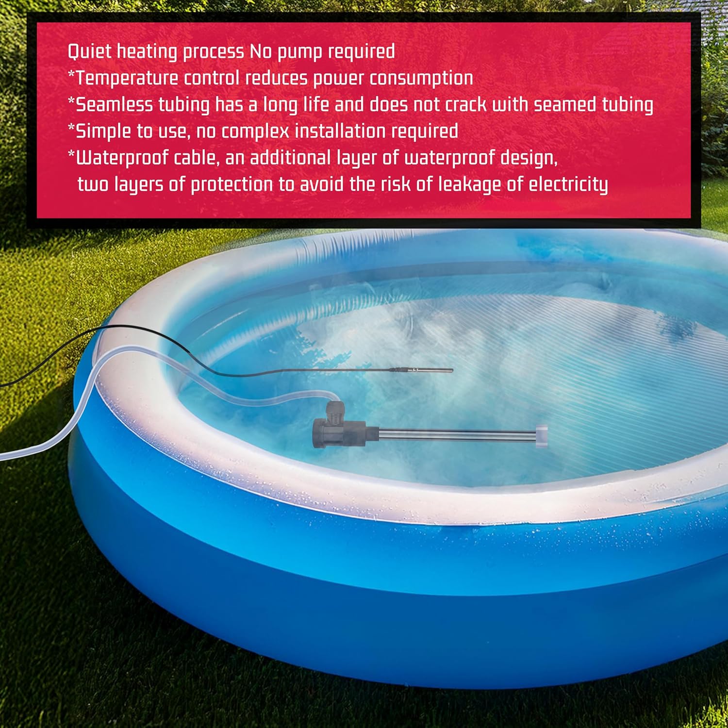 1300W Immersion Hot Tub & Pool Water Heater Portable Electric Submersible Heater with Temp Control and GFCI for Above-Ground Pool, Inflatable Pool, baptistry, Bathtub, baptismal pool & pond,