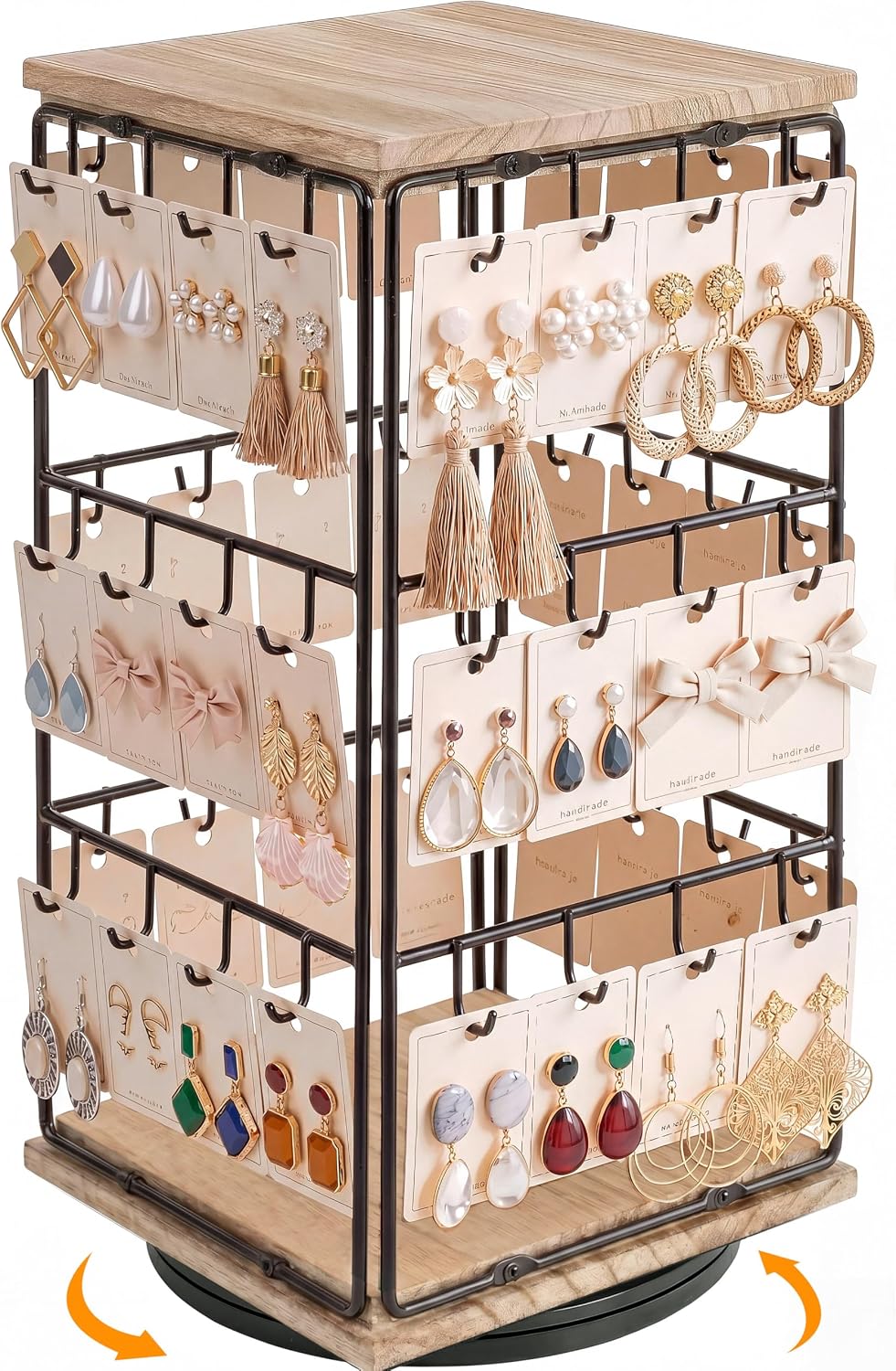 Rotating Earring Display Stands, 48 Hooks Earring Display for Vendors, Jewelry Display Earring Holder Organizer Earring Display Stands for Selling (Brown)