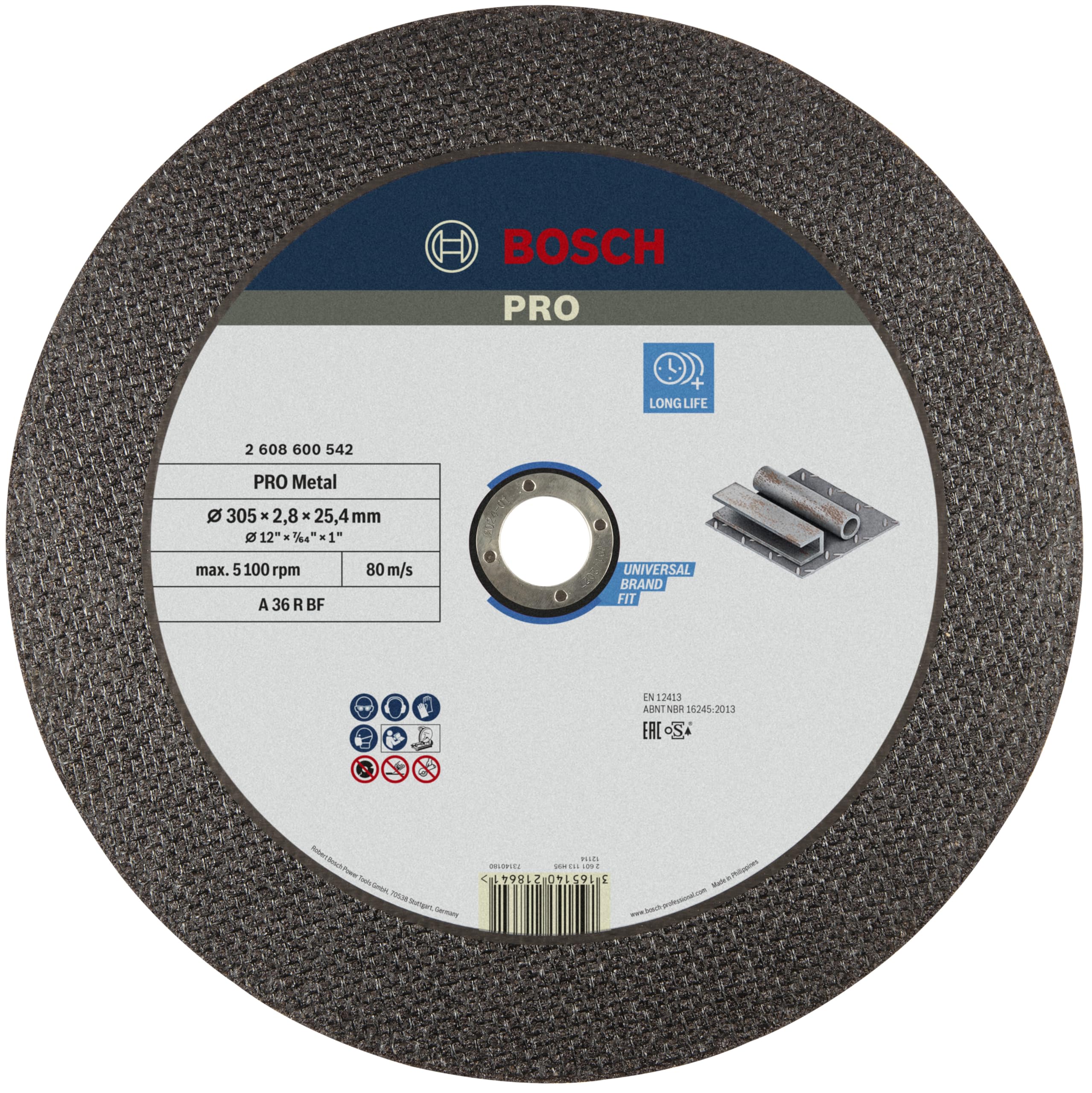 Bosch Accessories Bosch Professional 1 x kesme diski, düz uzman, metal için (metal, çelik, A 36 R BF, çap 300 mm, 2,8 mm, açılı taşlama makinesi aksesuarı)