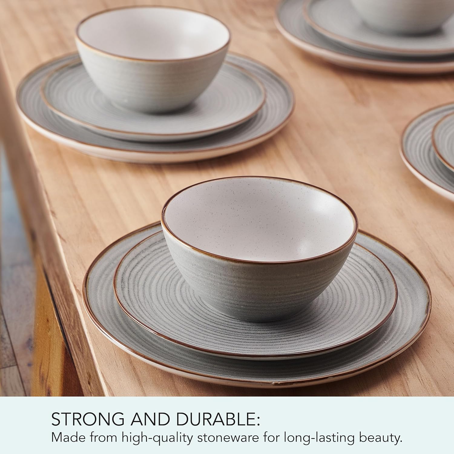 Pfaltzgraff Rowan Gray 12 Piece Plate Bowl Dinnerware Set, Service for 4 - Image 5