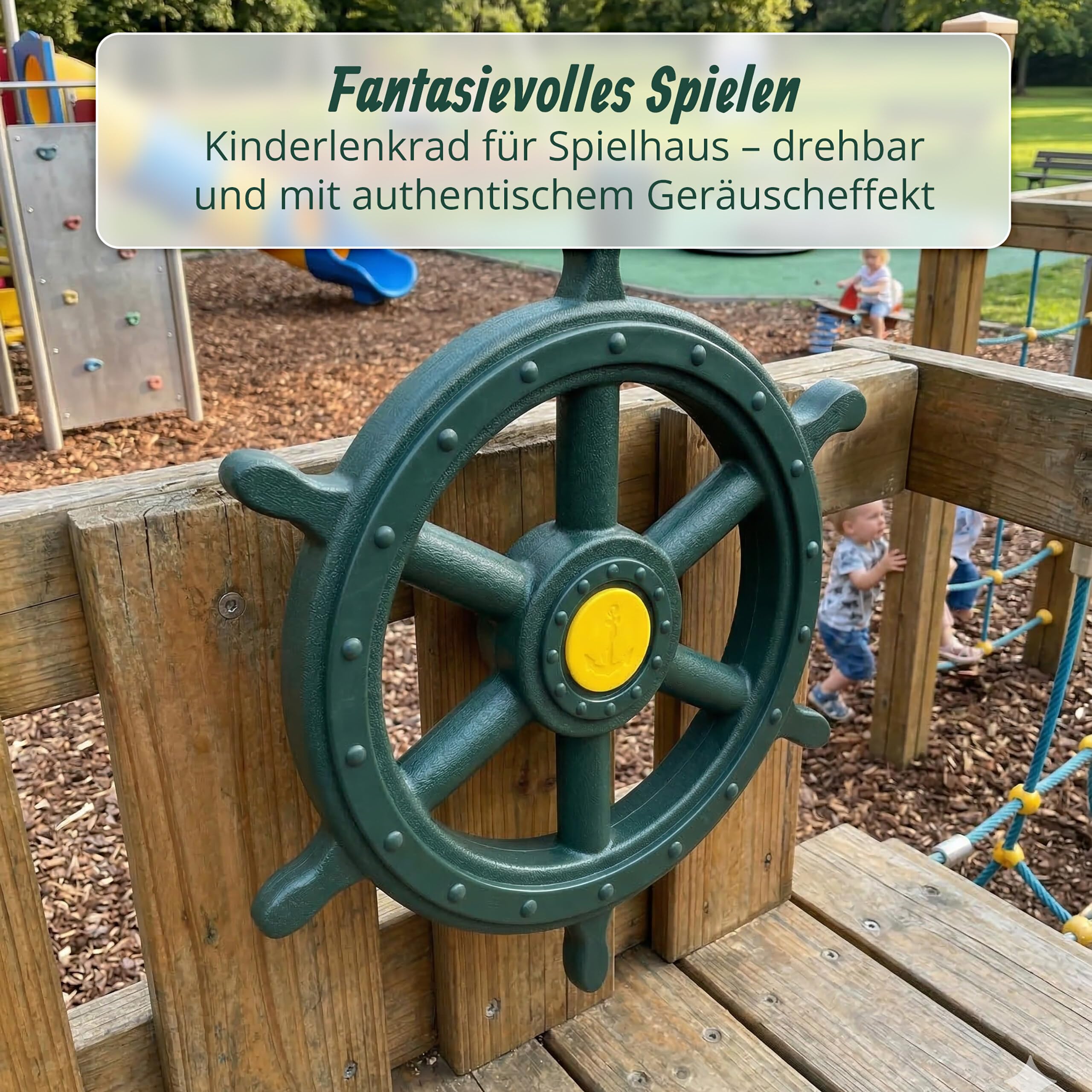 Relaxdays Steuerrad, bewegliches Spielturm-Zubehör, Ø 54 cm, Drehgeräusch, wetterfestes Kinder Lenkrad, Kunststoff, grün