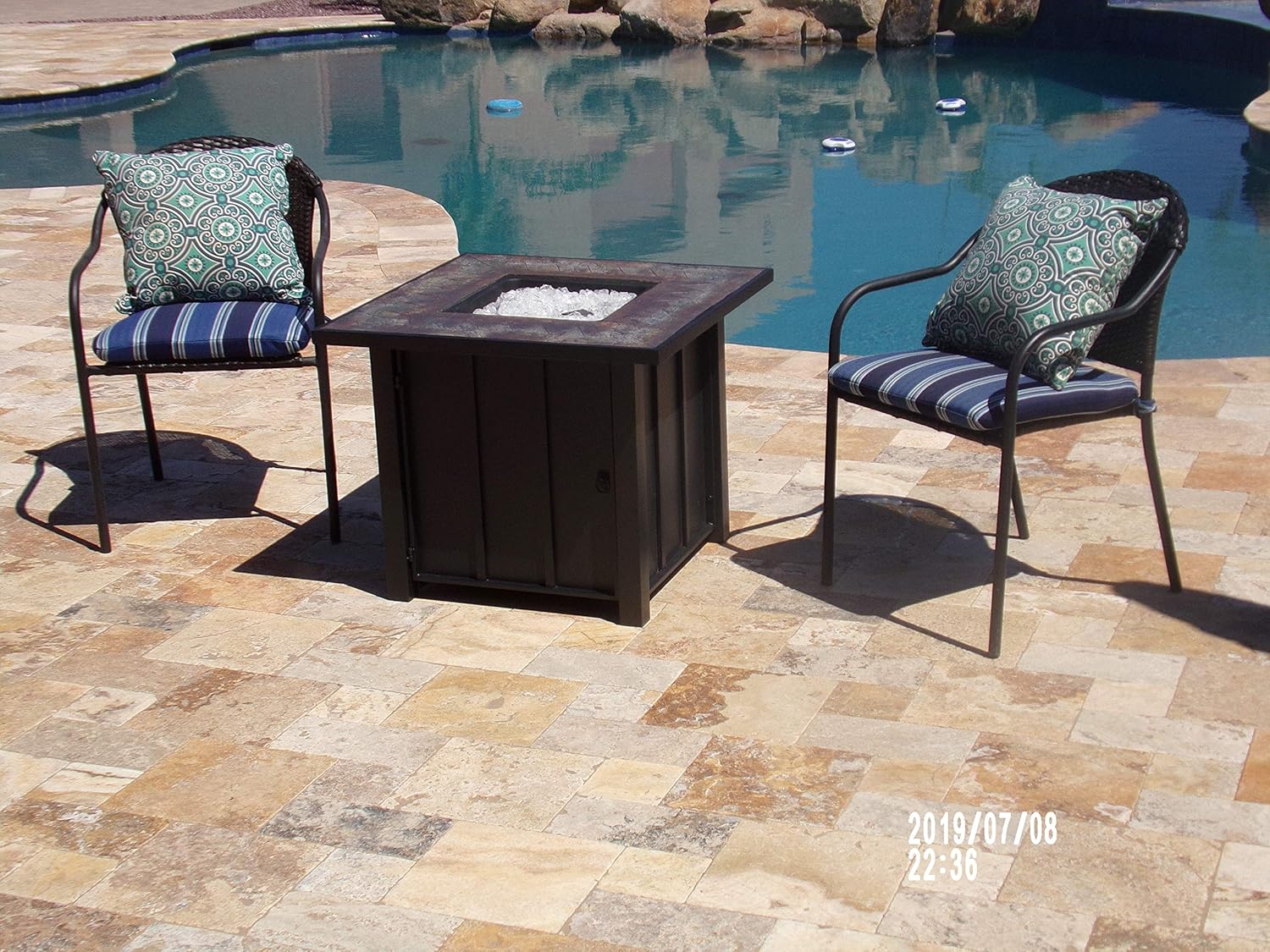 Black Gas Fire Pit Table with Tile Top