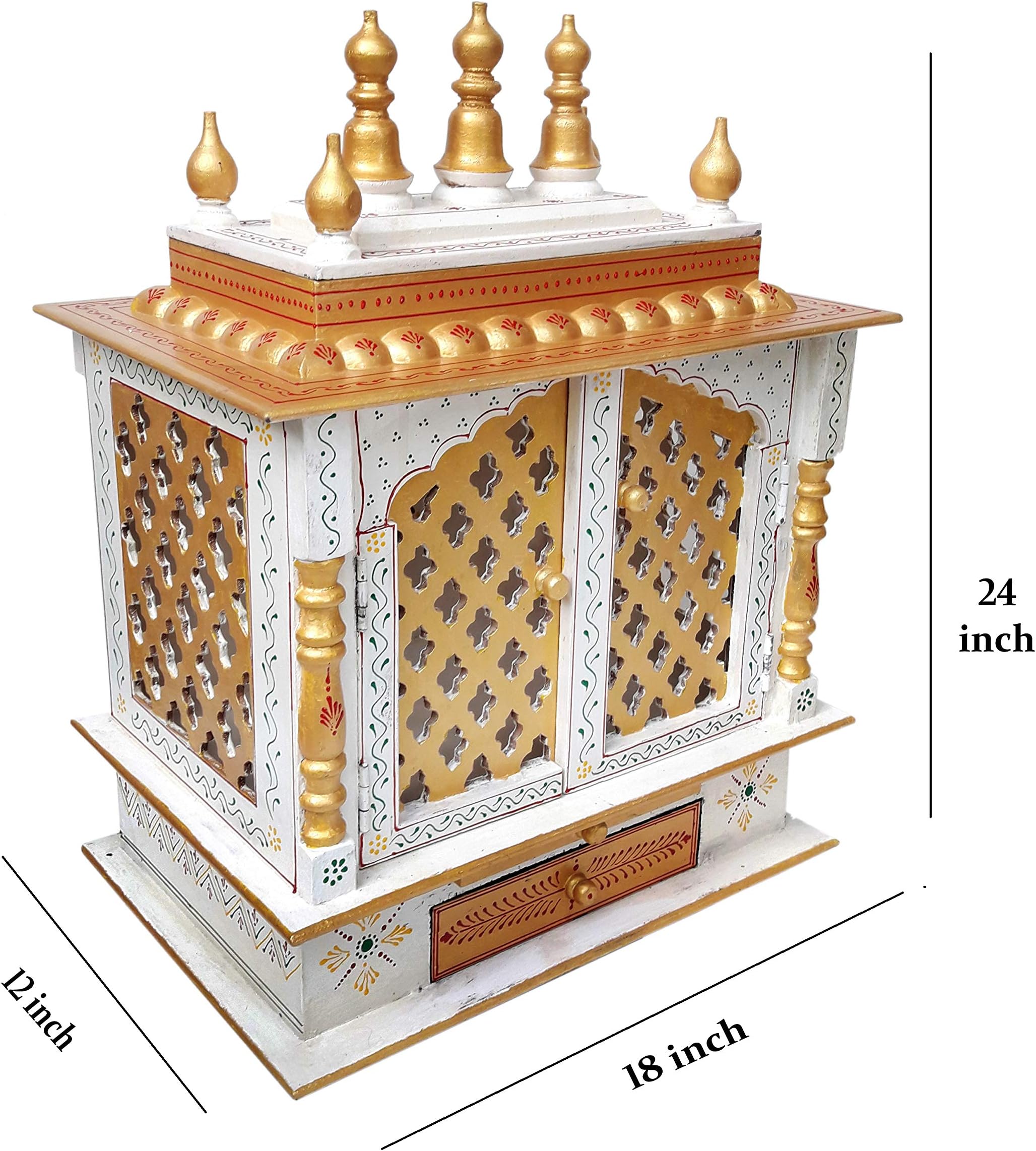 The DNA Group Wooden Temple Pooja Mandir Pooja Mandap Wall Hanging Handmade Rajasthani Multicolor Painted Temple Home & Office (Size - 18x12x24 inch)