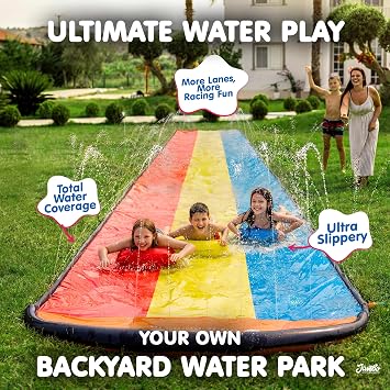 JAMBO 25Ft Premium XXL Slip Splash and Slide with 3 Bodyboards, Heavy Duty Water Slide- Advanced 3-Way Sprinkler System, Splash Mat Splash Pad Backyard Waterslide Outdoor Water Toys n Slides for Kids