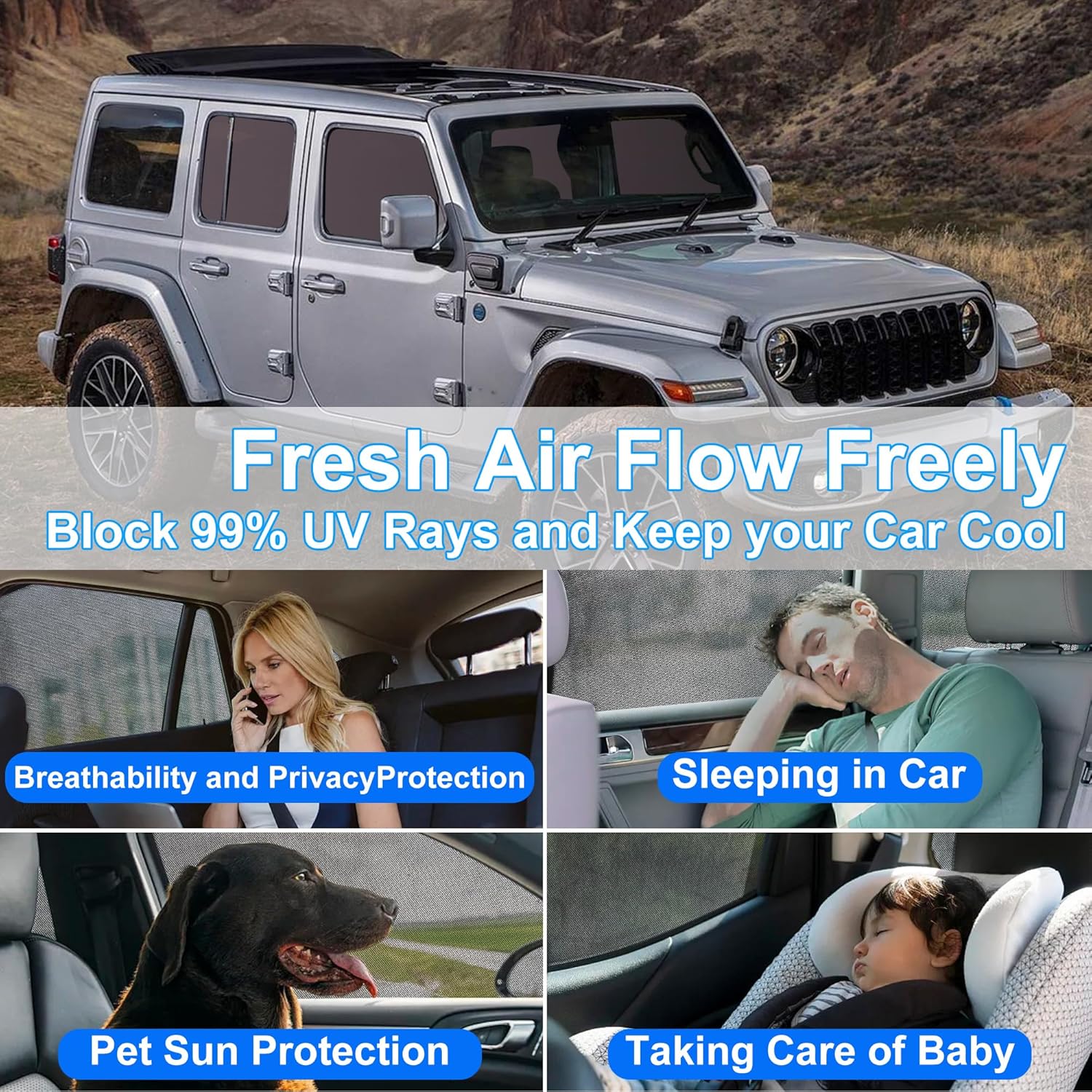 Front Side Half Window Shade Foldable Custom Fit for 2018-2025 Je-ep Wrangler JL Car Window Shades for Side Window Sun Shade UV Protection Heat Insulation for Camping Sleeping 4PCS