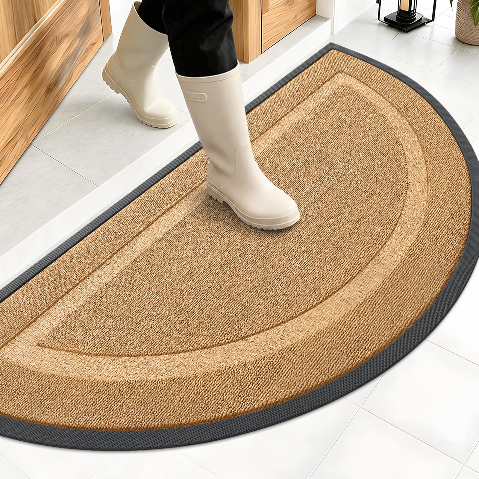 OLANLY Half Circle Front Door Mat Outside 47x23 All-Season Rubber Doormat