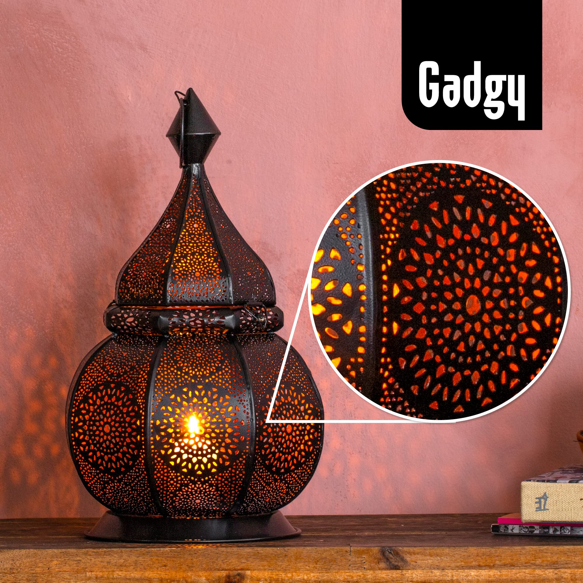 Gadgy Orientalische Laterne Marokkanische Lampe Metall 36 cm | Handgefertigtes Windlicht mit Schatteneffekt für Innen und Außen Ideal für Balkon Garten Ramadan und Wohnraum