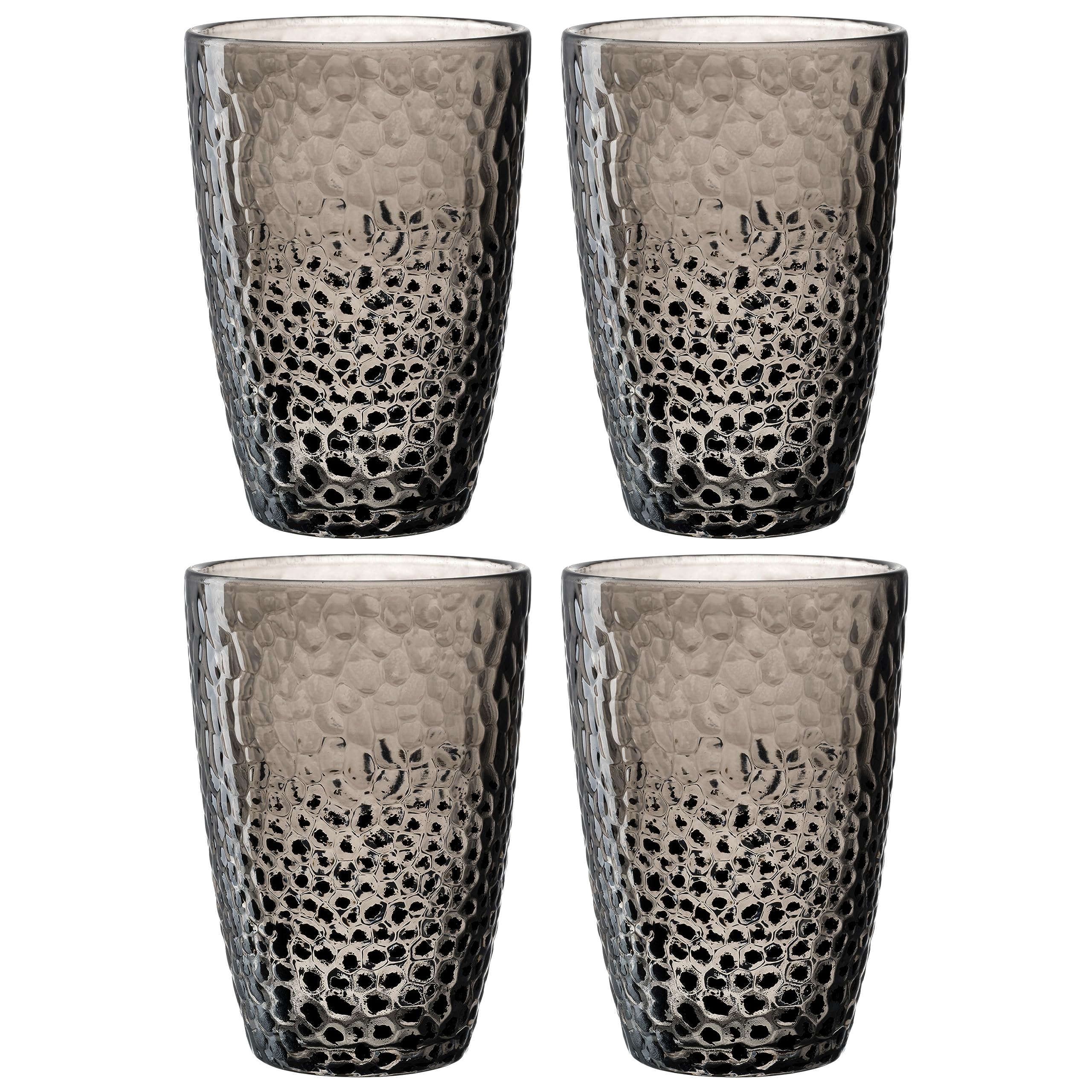 LEONARDO HOME Matera Gläser Set 4-teilig - Becher aus hochwertigem Glas in Hammerschlagoptik - Inhalt 340 ml - Handarbeit - Spülmaschinenfest, robust - 4er Set in grau, 024382