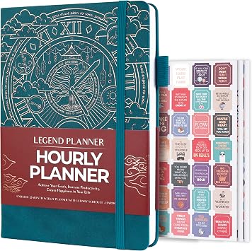 Legend Planner Hourly Schedule Edition Deluxe Weekly & Daily Organizer with Time Slots. Time Management Appointment Book Journal for Work & Personal Life, Undated, A5 Hardcover Dark Teal Gold